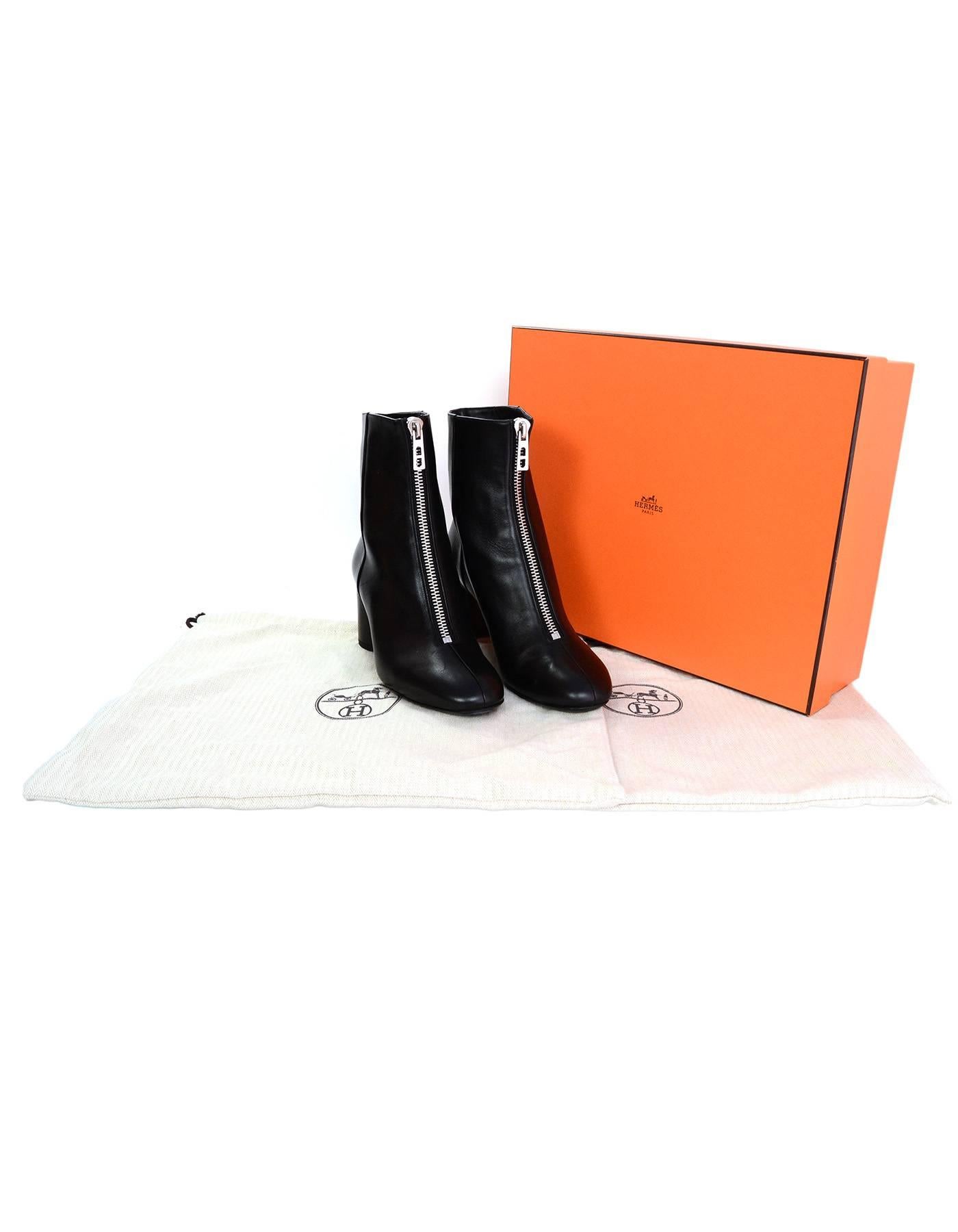 Hermes Black Leather New York 70 Zipper Ankle Boots Sz 38.5 rt. $1, 375 2