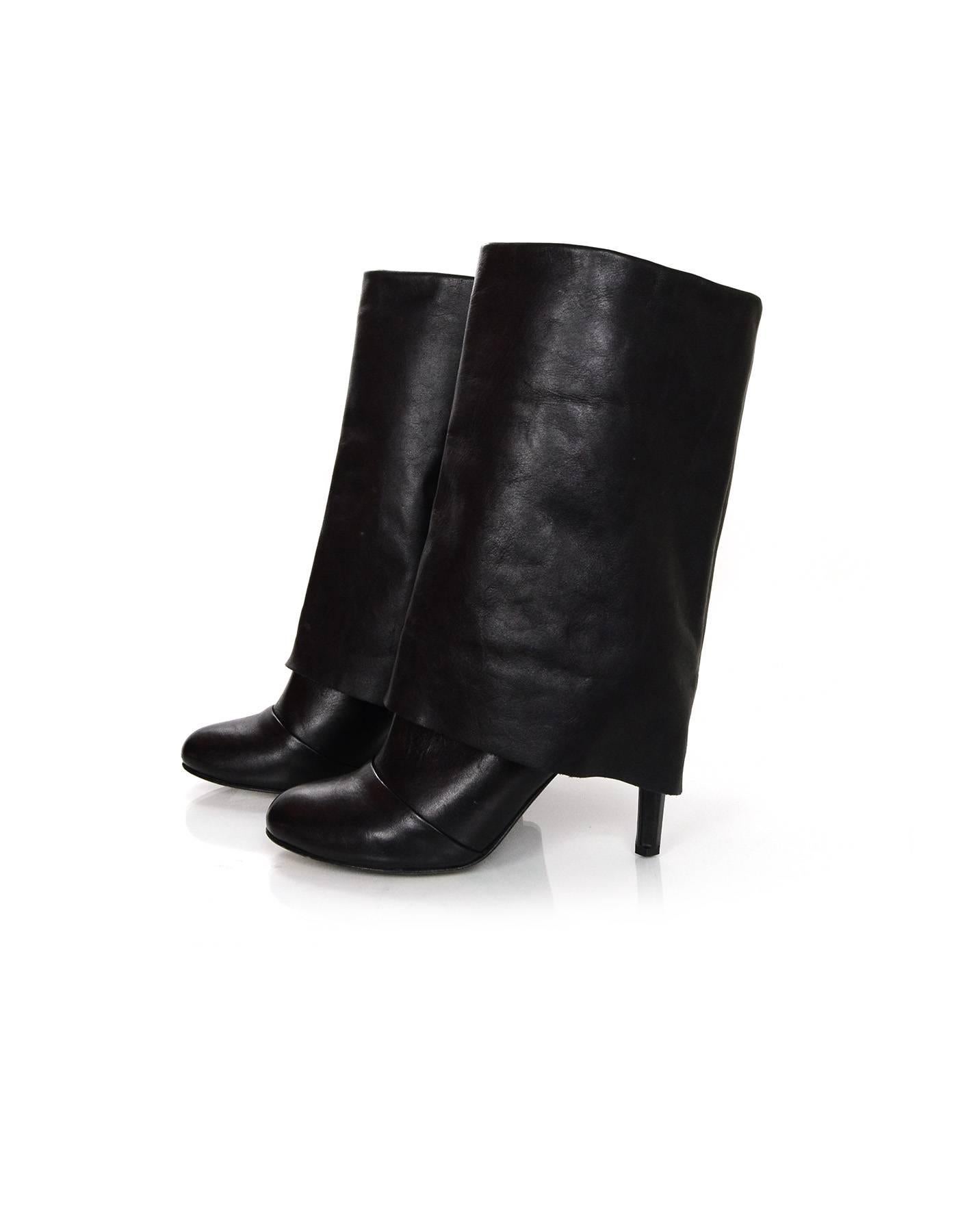 See by Chloe Black Leather Foldover Boos Sz 38.5 In Excellent Condition In New York, NY
