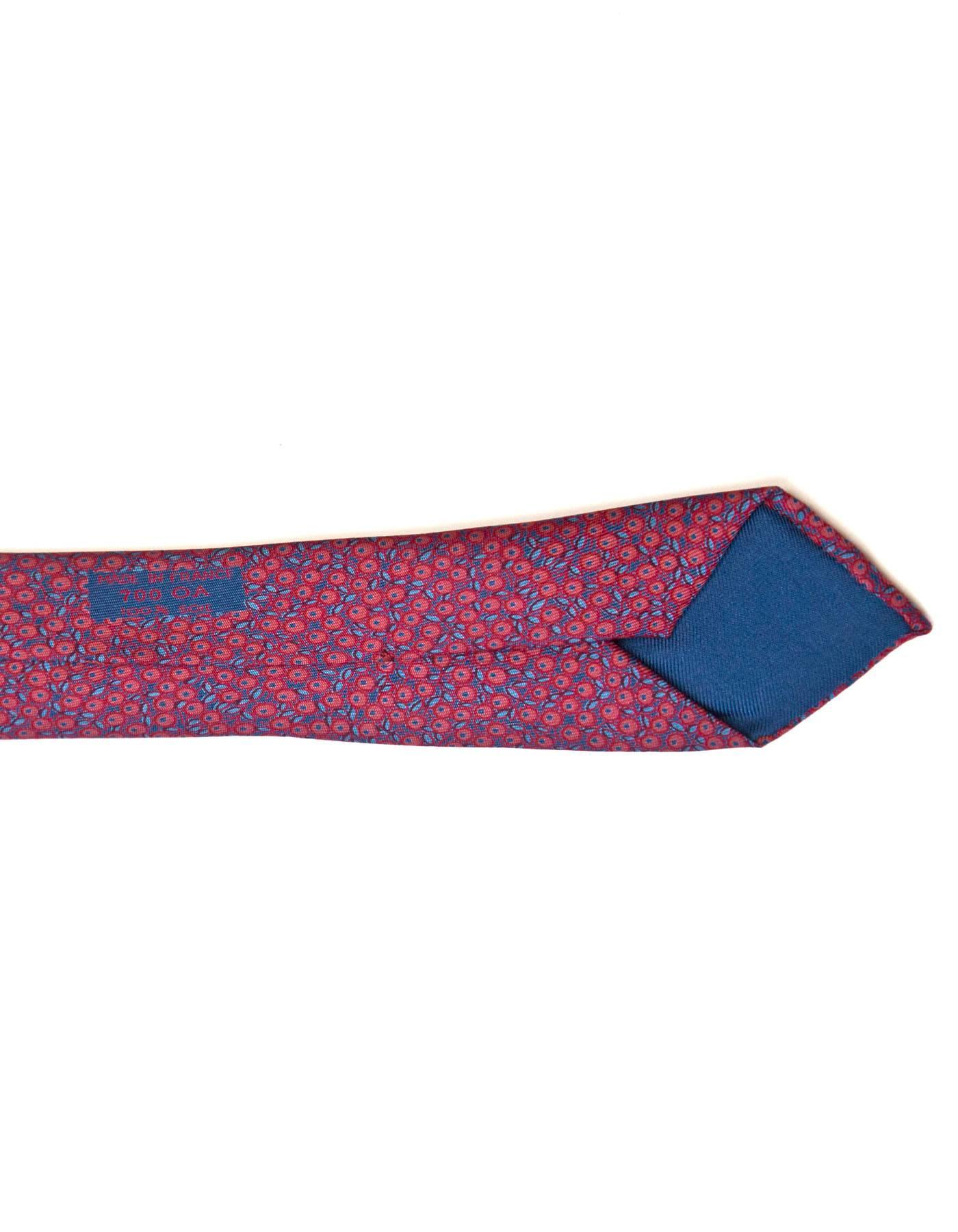 Pink Hermes Red & Blue Dot Print Silk Tie