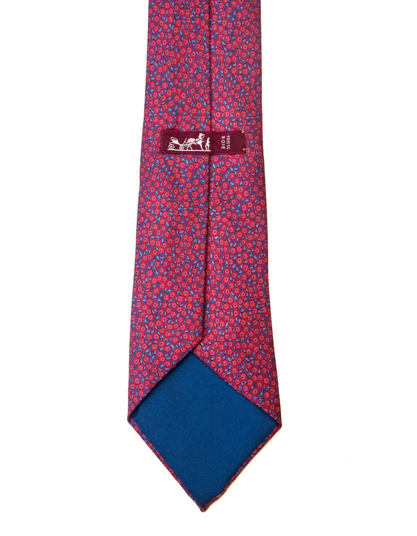 Hermes Red & Blue Dot Print Silk Tie In Excellent Condition In New York, NY