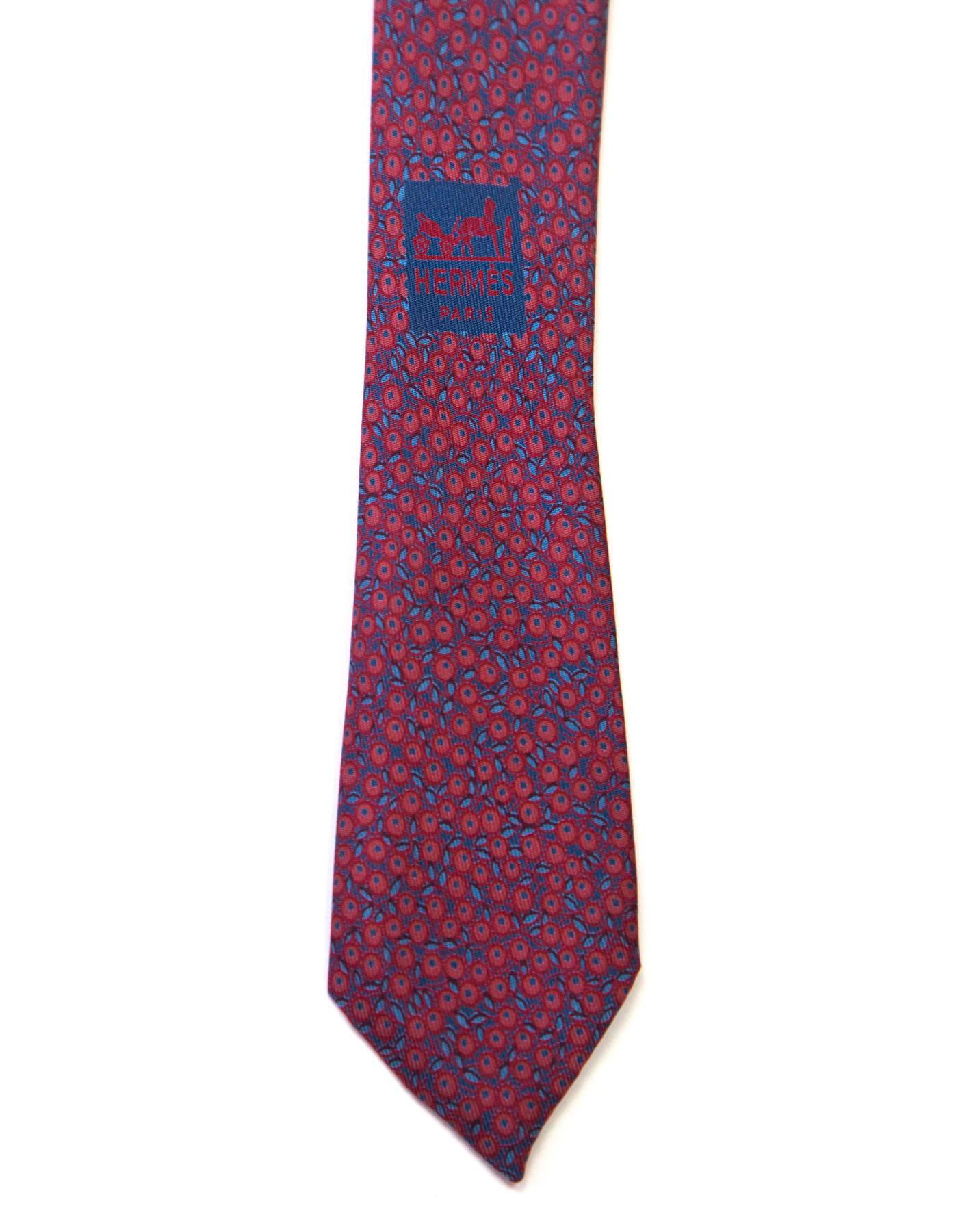 Men's Hermes Red & Blue Dot Print Silk Tie