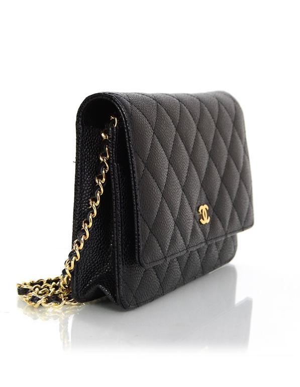 Chanel Black Caviar Leather Wallet On Chain WOC Crossbody Bag with Box For Sale at 1stdibs