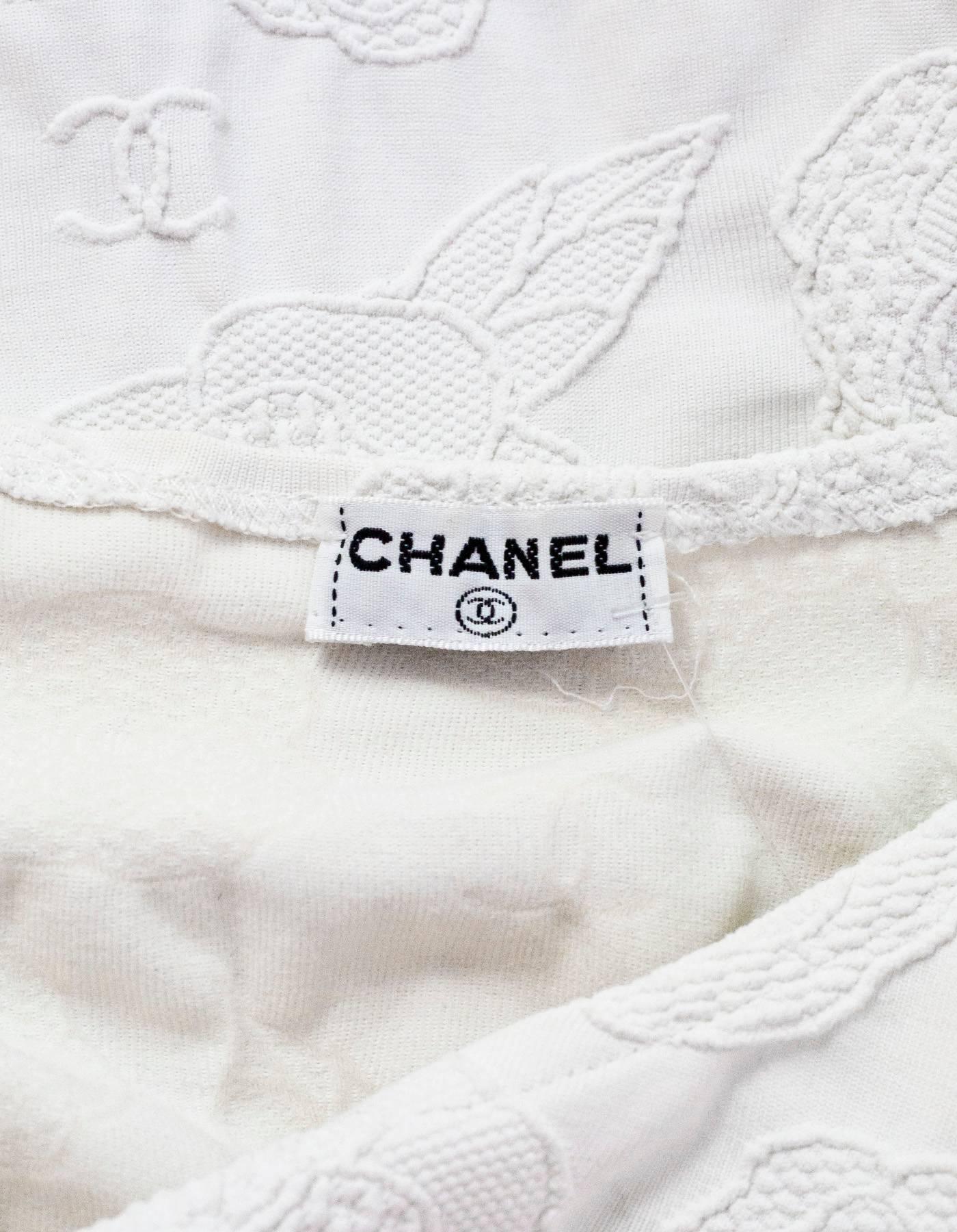 Chanel White Camelia CC Print Short Sleeve Top sz S 1