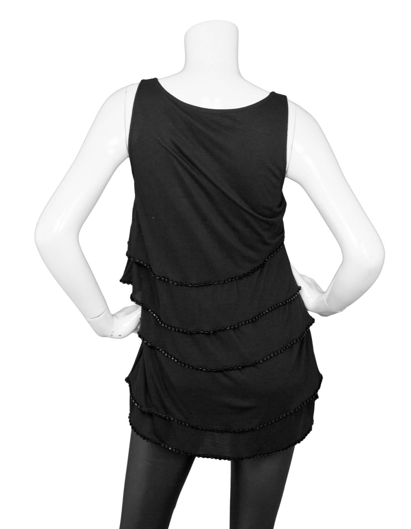 Givenchy Black Sleeveless Beaded Tiered Top sz M In Excellent Condition In New York, NY
