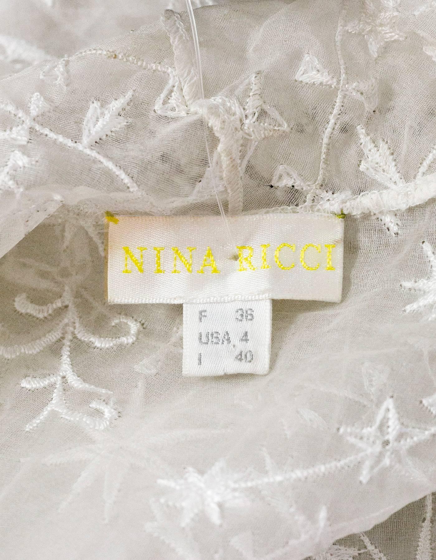 Nina Ricci White Embroidered Silk Cap Sleeve Top sz US4 3