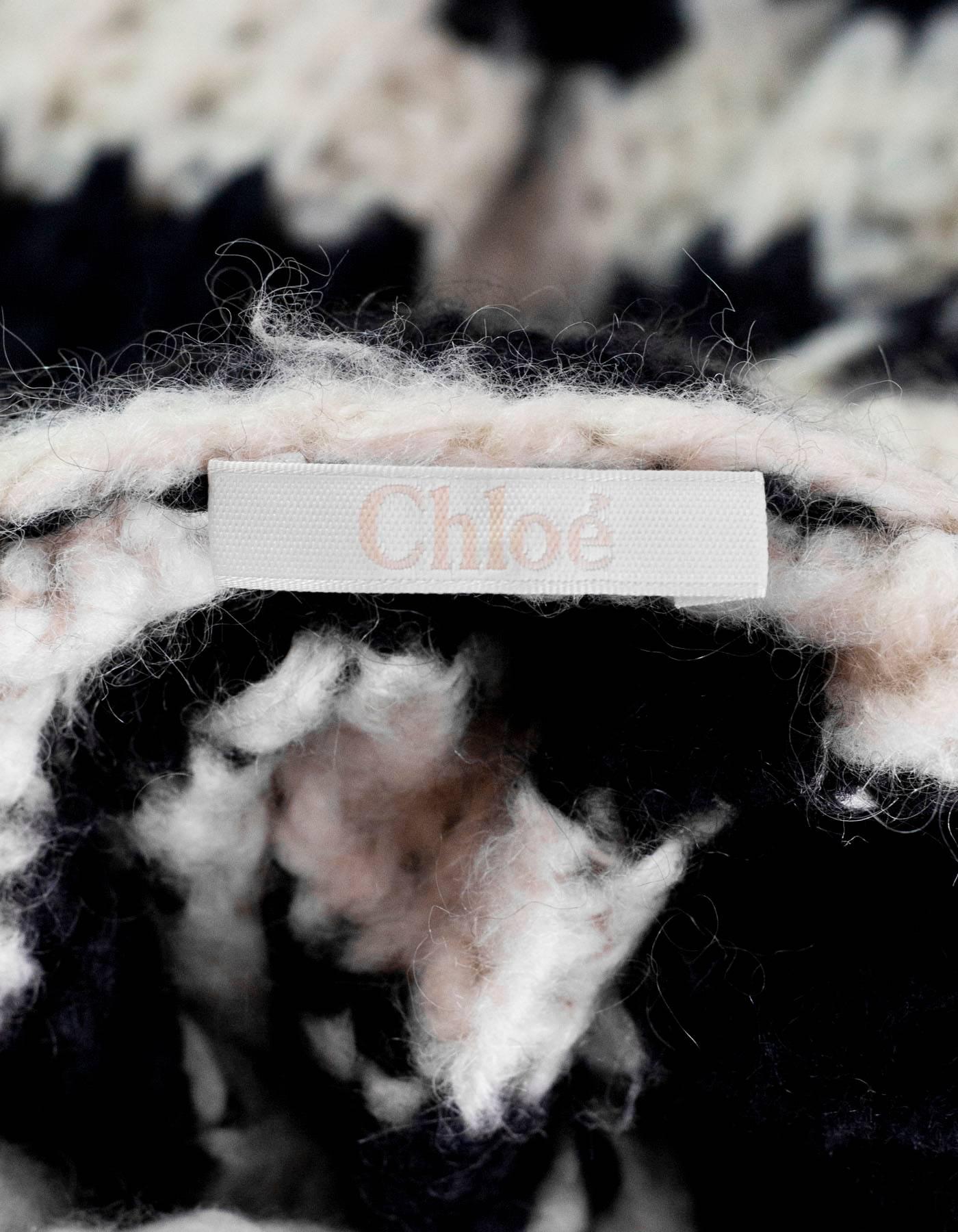Women's Chloe Cream & Navy Wool Turtleneck Knit Sweater sz S rt. $415