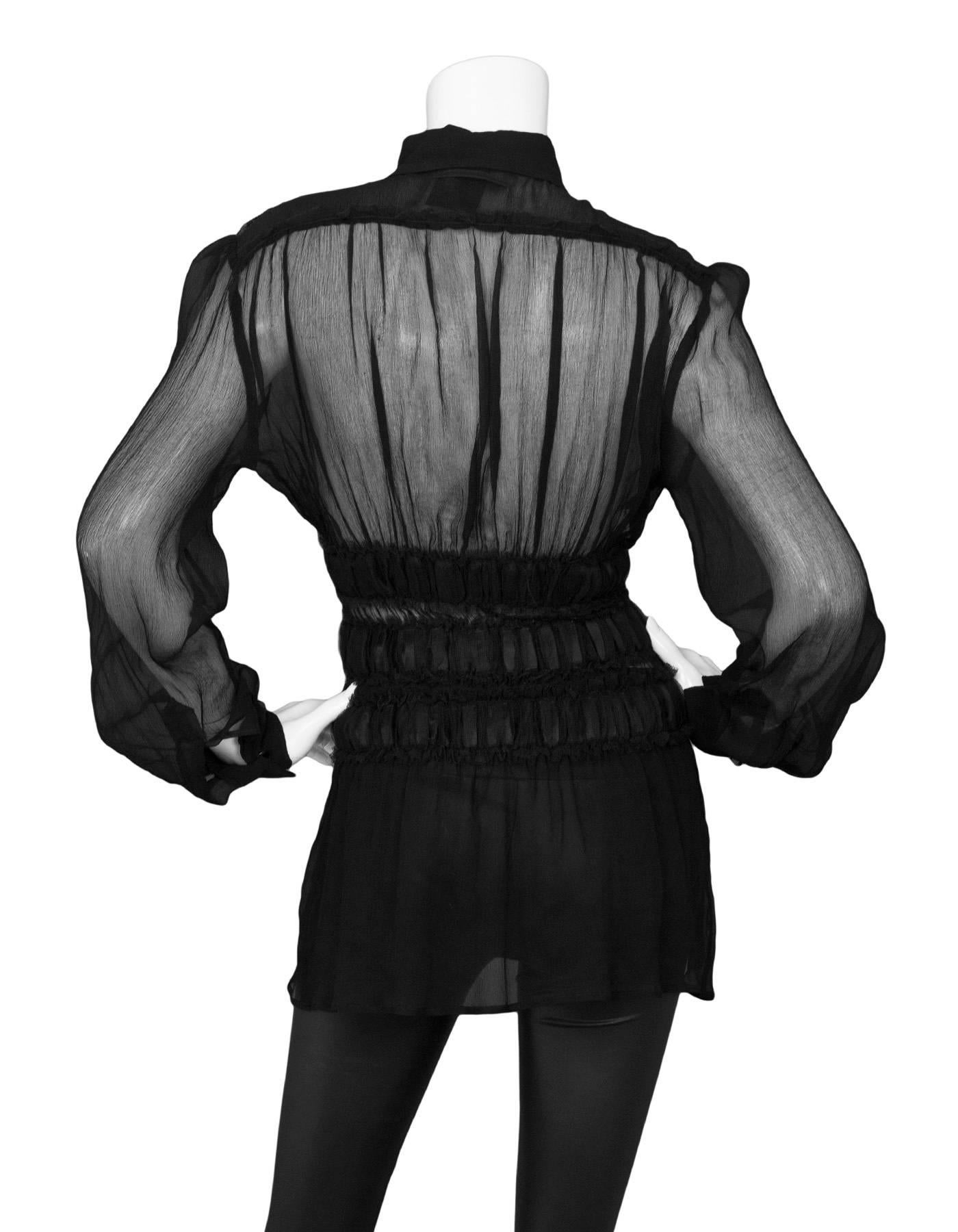 Women's Jean Paul Gaultier Black Silk Long Sleeve Ruffle Top sz US6