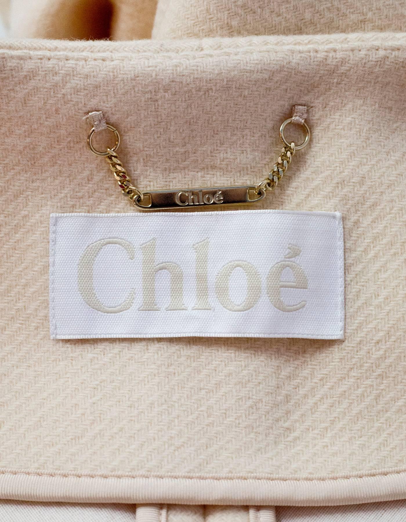 Beige Chloe Cream Wool Long Belted Coat sz FR36 rt. $1, 875