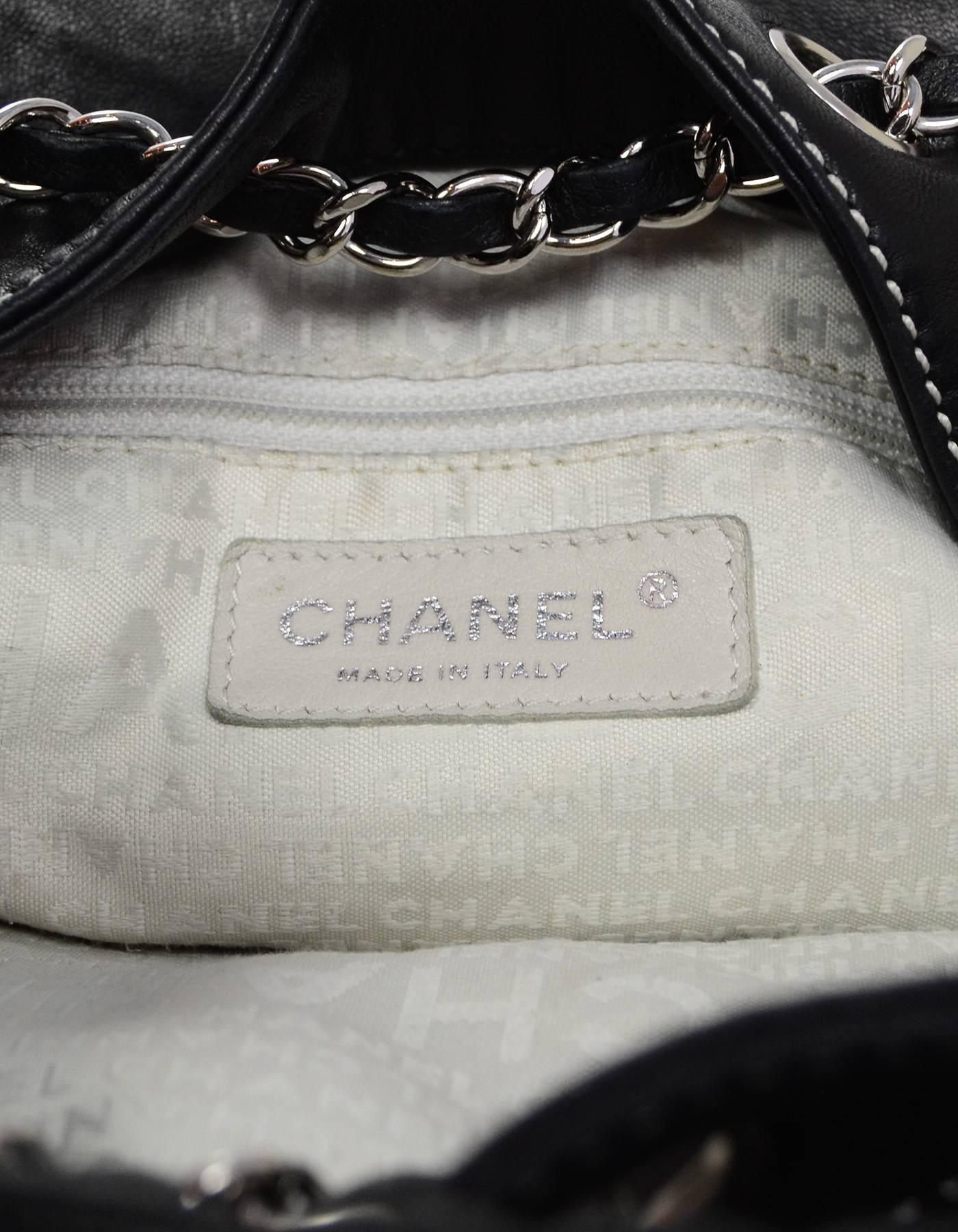 Chanel Black Leather Contrast Quilted Surpique Bucket Bag 4