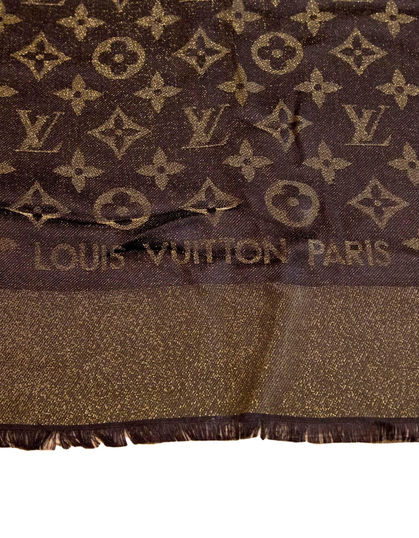 Louis Vuitton Brown Lurex Monogram Shine Shawl with Box rt. $675 In Excellent Condition In New York, NY