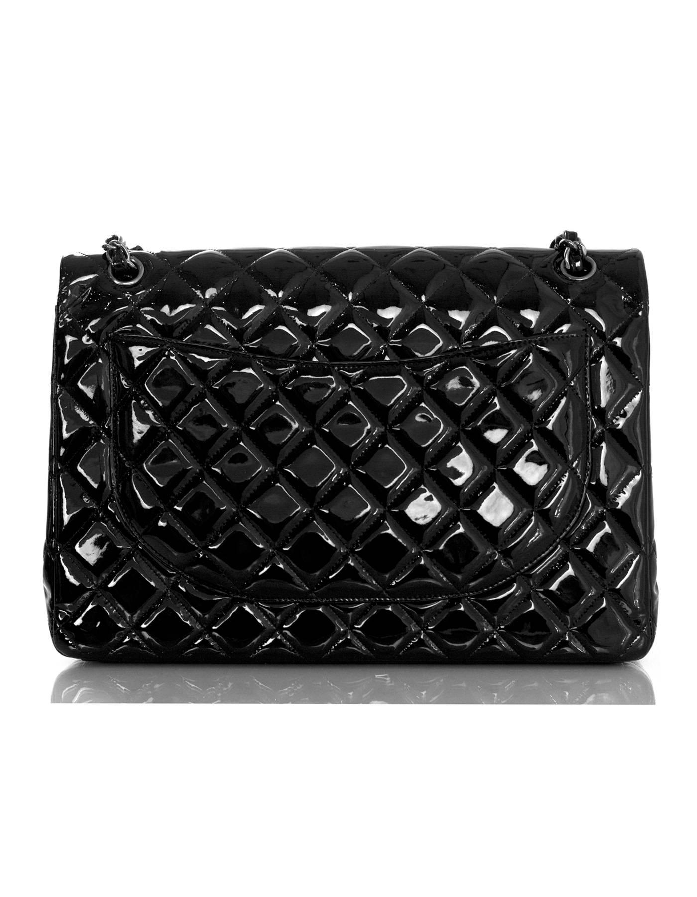 Women's Chanel Black Quilted Patent Leather Double Flap Classic Maxi Bag