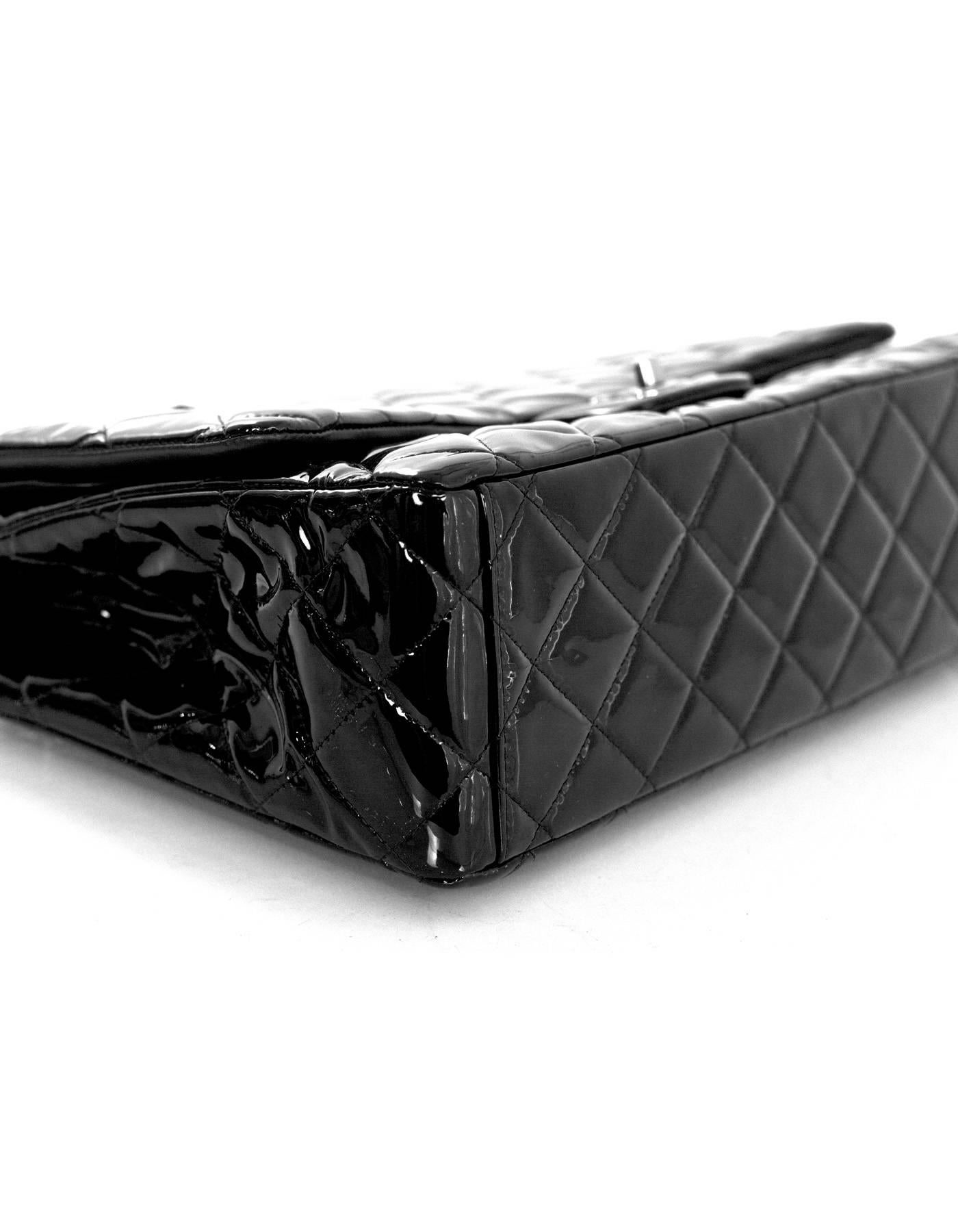 Chanel Black Quilted Patent Leather Double Flap Classic Maxi Bag 1
