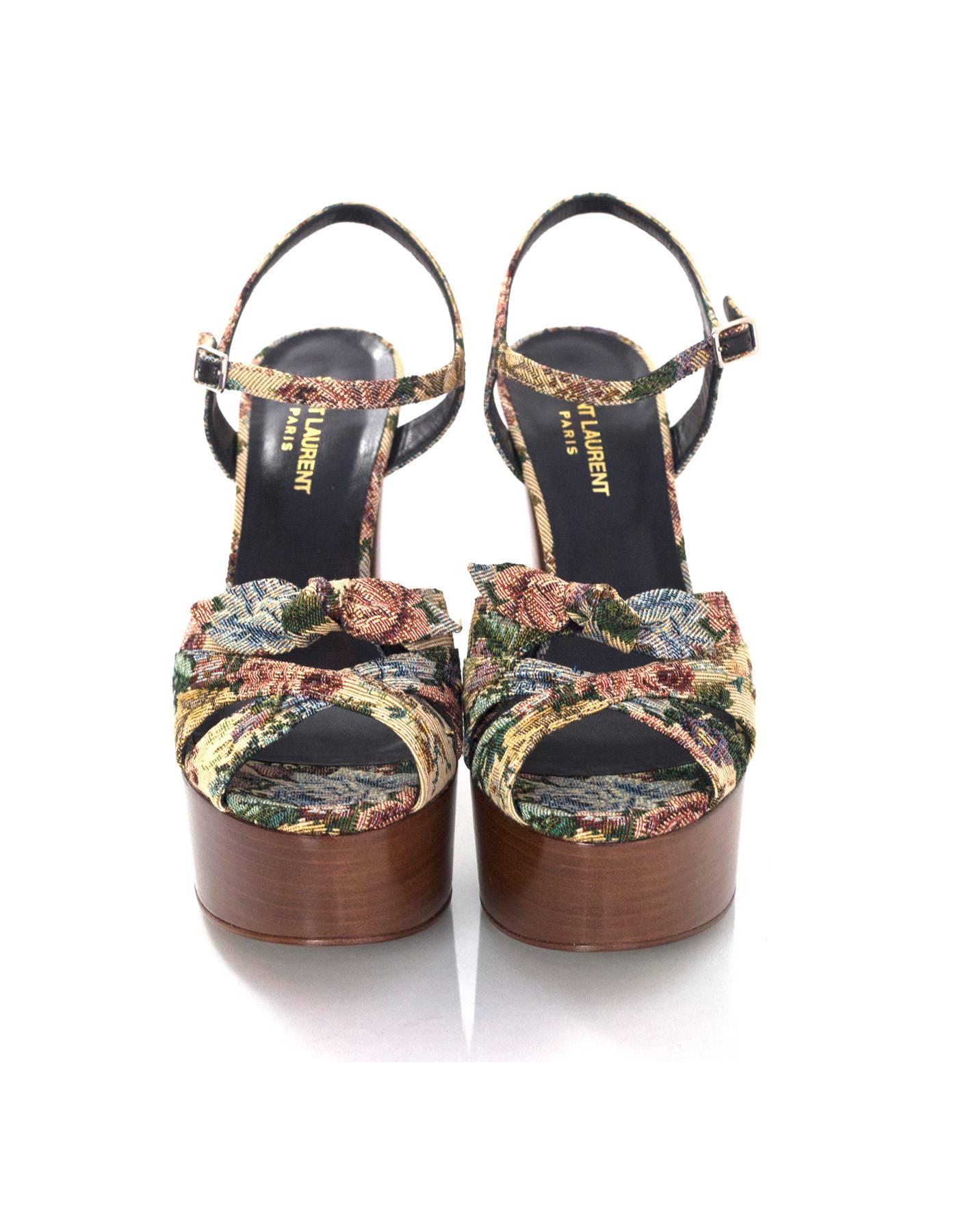 Saint Laurent Floral Jacquard Candy Platform Sandals Sz 38.5 NIB In Excellent Condition In New York, NY