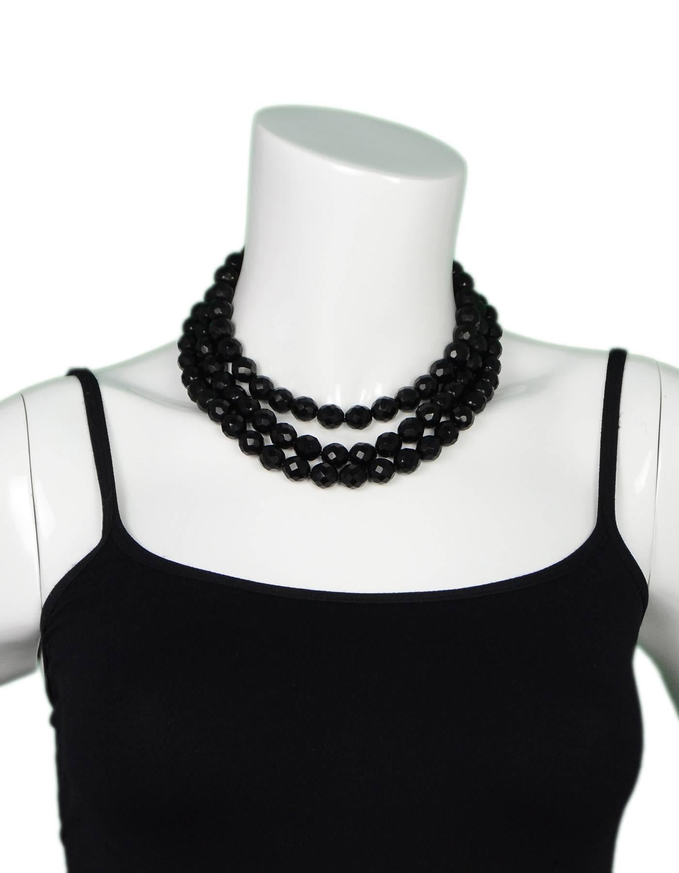 Miriam Haskell Black Beaded Multi-Strand Necklace In Excellent Condition In New York, NY
