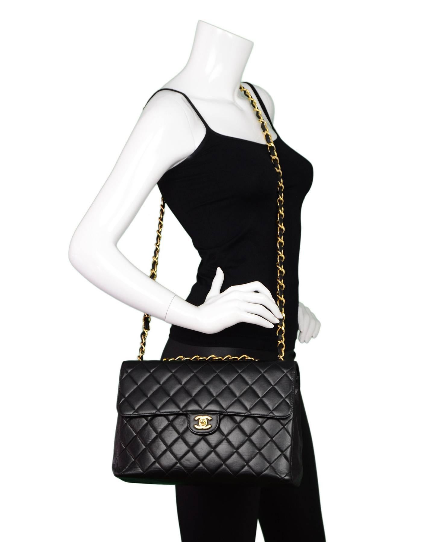 Chanel Black Lambskin Leather Quilted Classic Jumbo Single Flap Bag 5