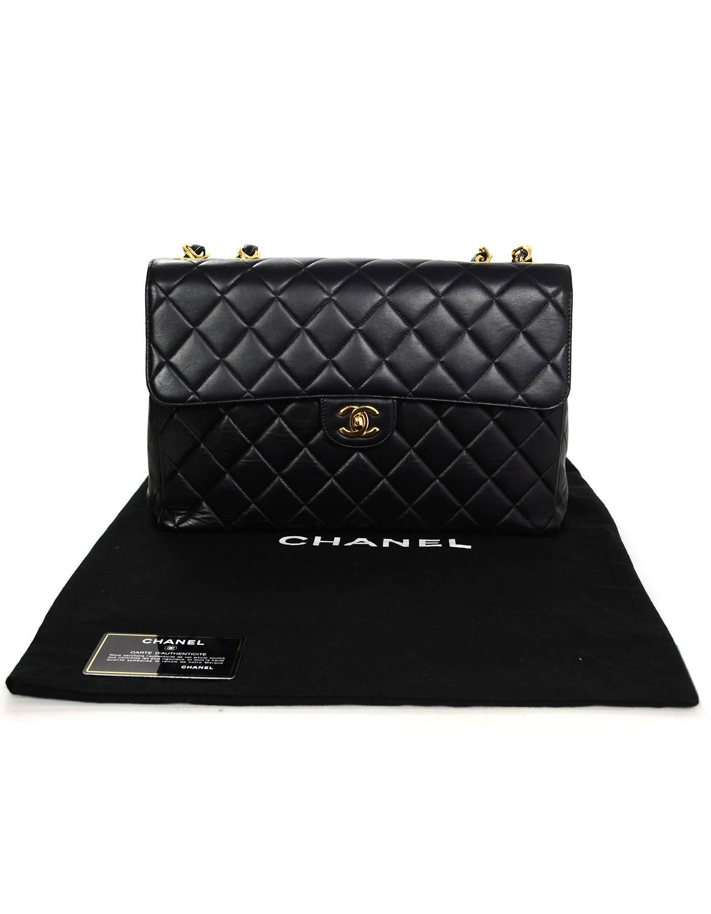 Chanel Black Lambskin Leather Quilted Classic Jumbo Single Flap Bag 4
