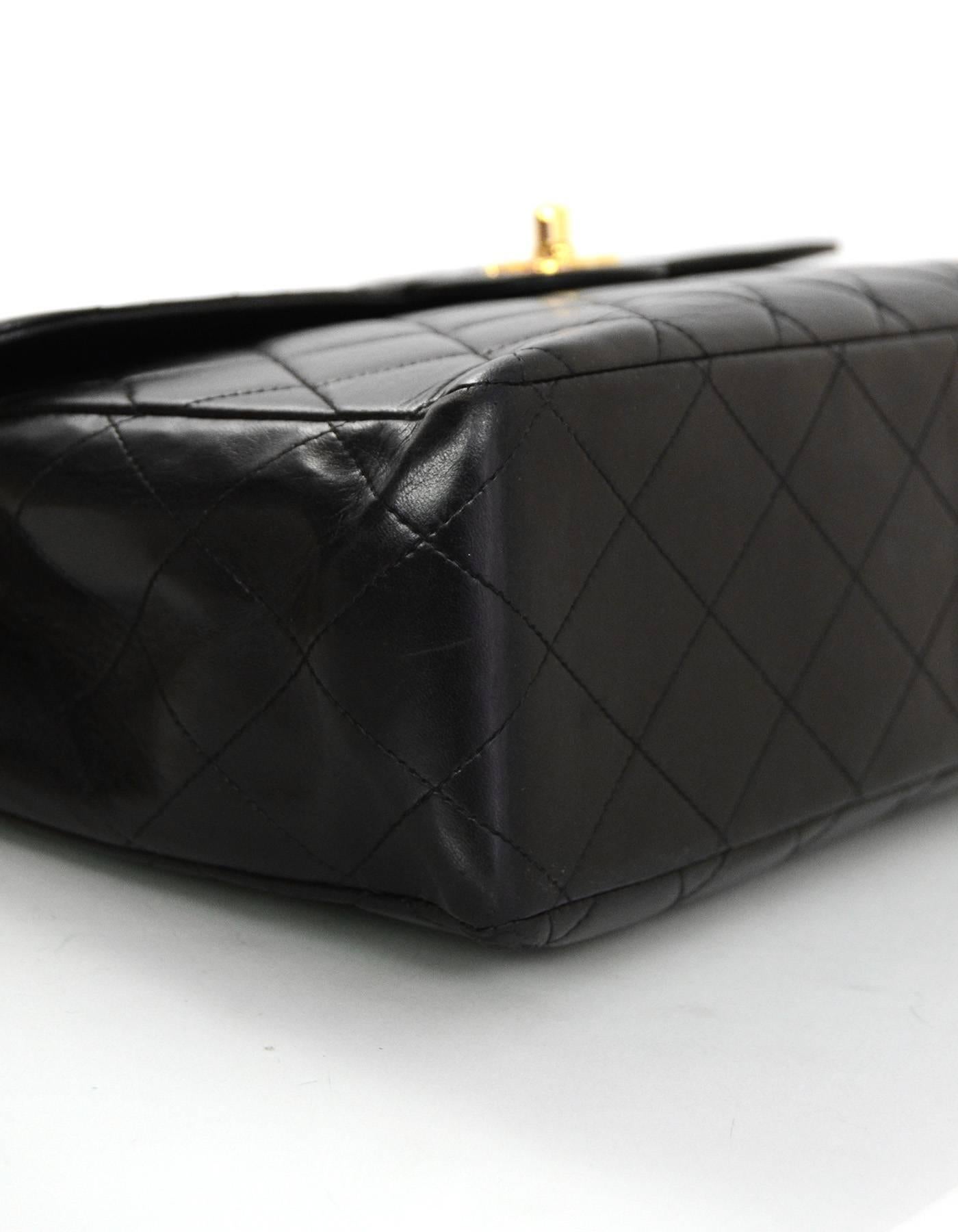 Chanel Black Lambskin Leather Quilted Classic Jumbo Single Flap Bag In Excellent Condition In New York, NY