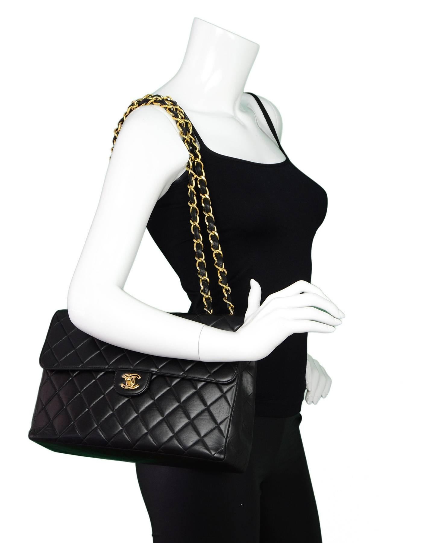 Chanel Black Lambskin Leather Quilted Classic Jumbo Single Flap Bag 6