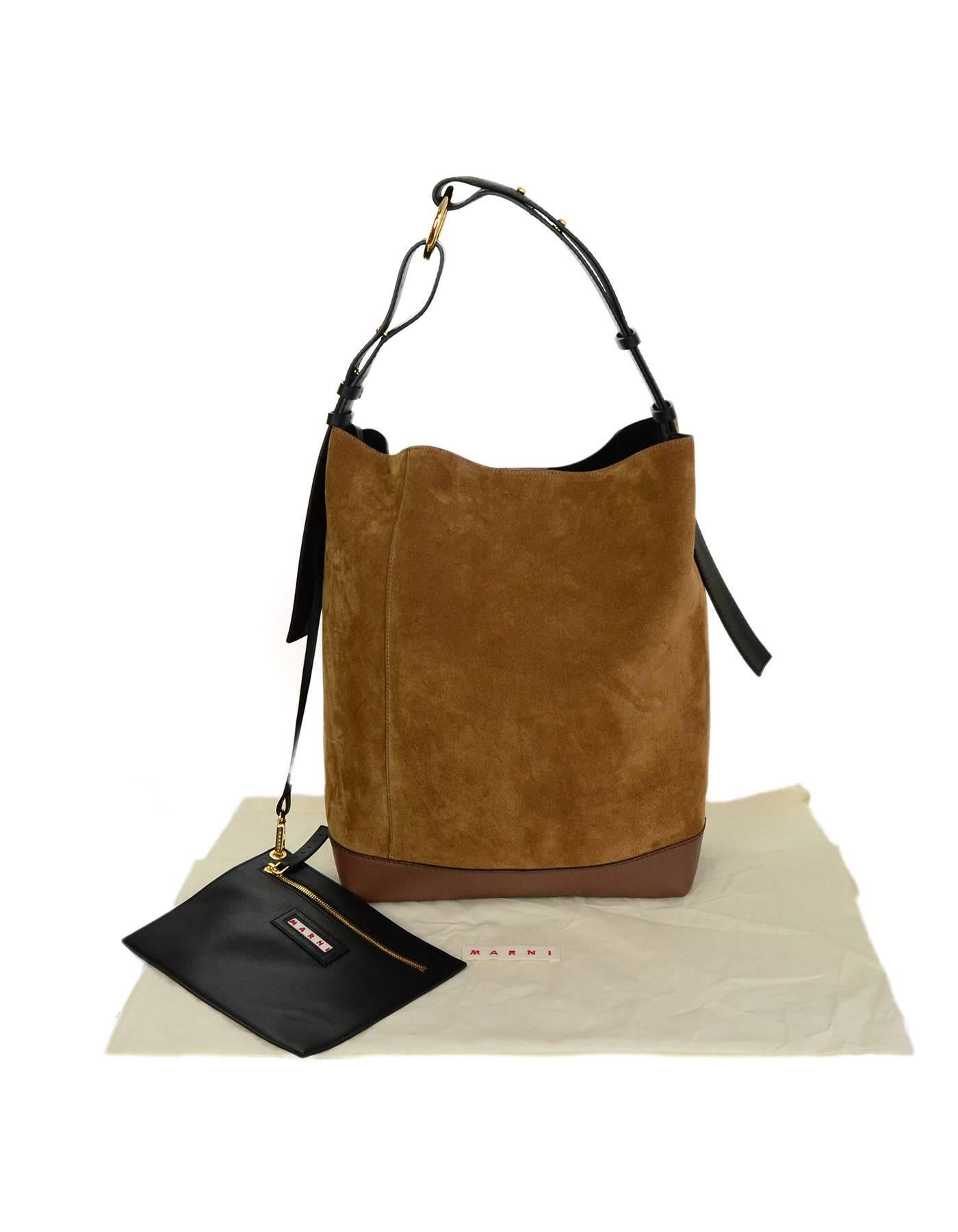 Women's Marni NEW Tan Suede & Black Leather Halo Pod Bucket Bag rt. $1, 650