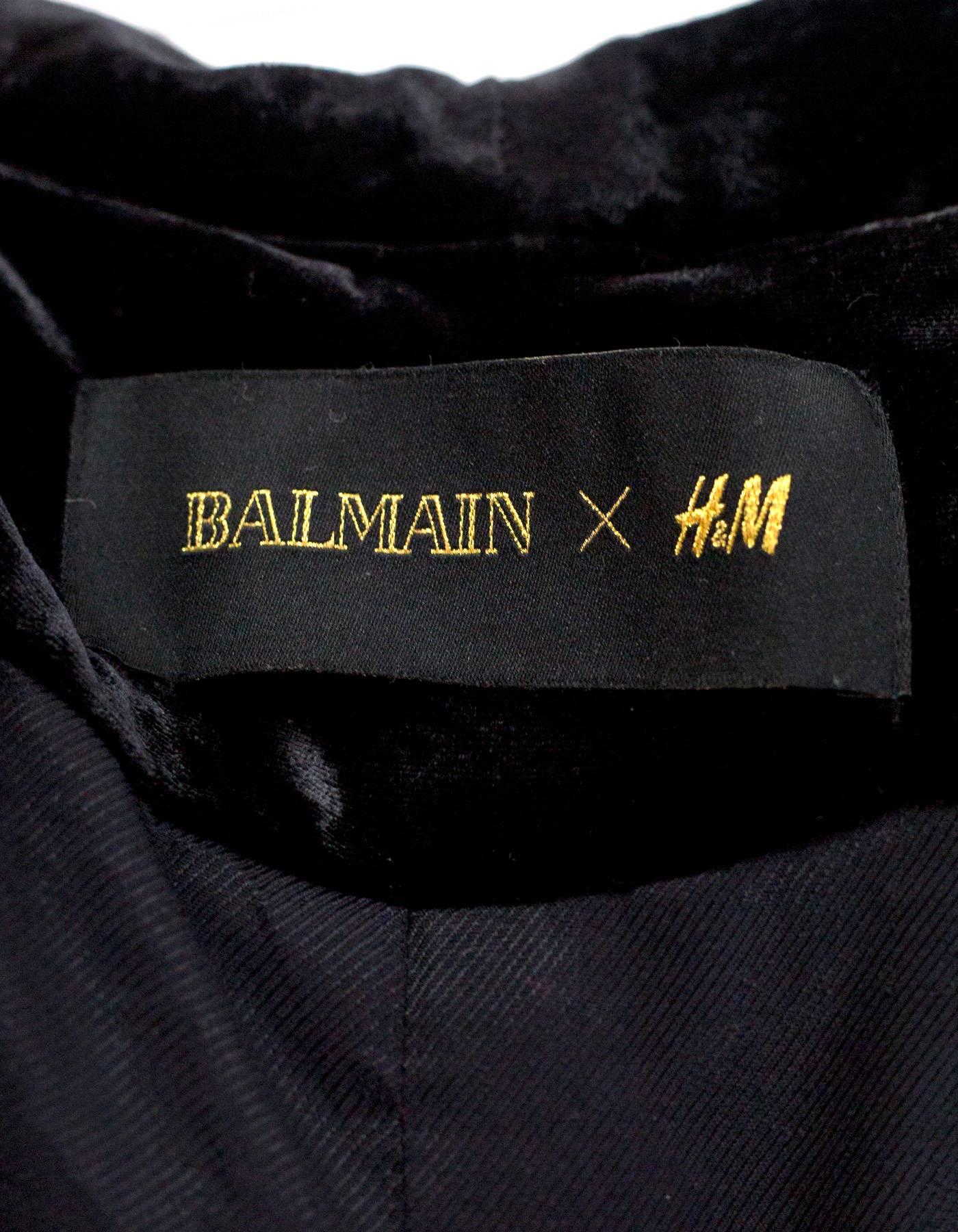  Balmain x H&M - NOUVEAU Robe veste en velours noir ornée de perles et de cristaux, taille US 12 Pour femmes 