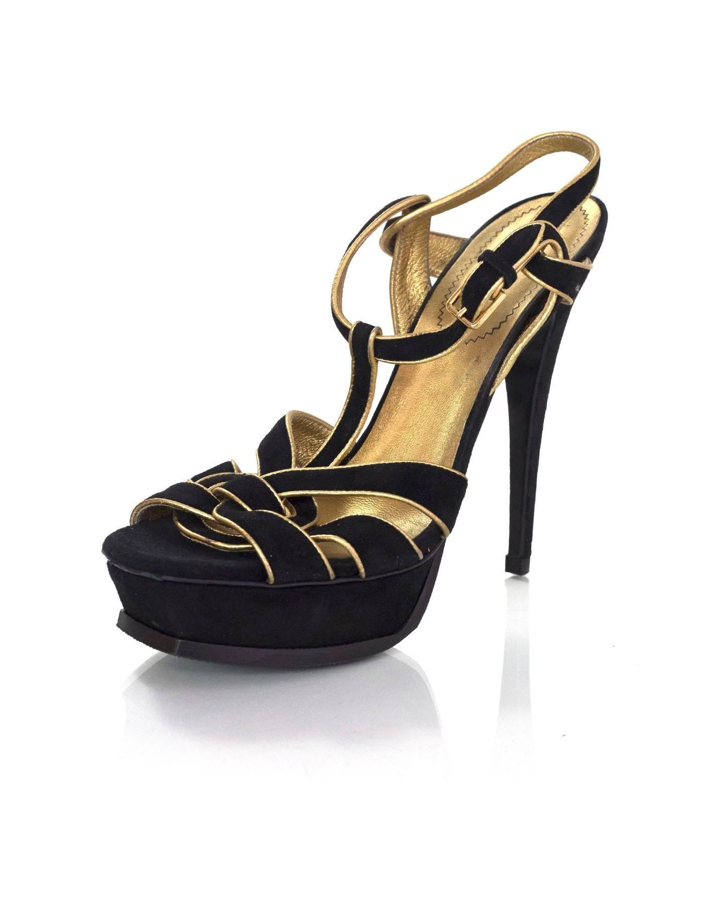 YSL Black/Gold Suede Tribute Sandals Sz 38.5

Made In: Italy
Color: Black, gold
Materials: Suede, leather
Closure/Opening: Buckle closure at ankle
Sole Stamp: Yves Saint Laurent Made in Italy 38.5
Overall Condition: Very good pre-owned condition