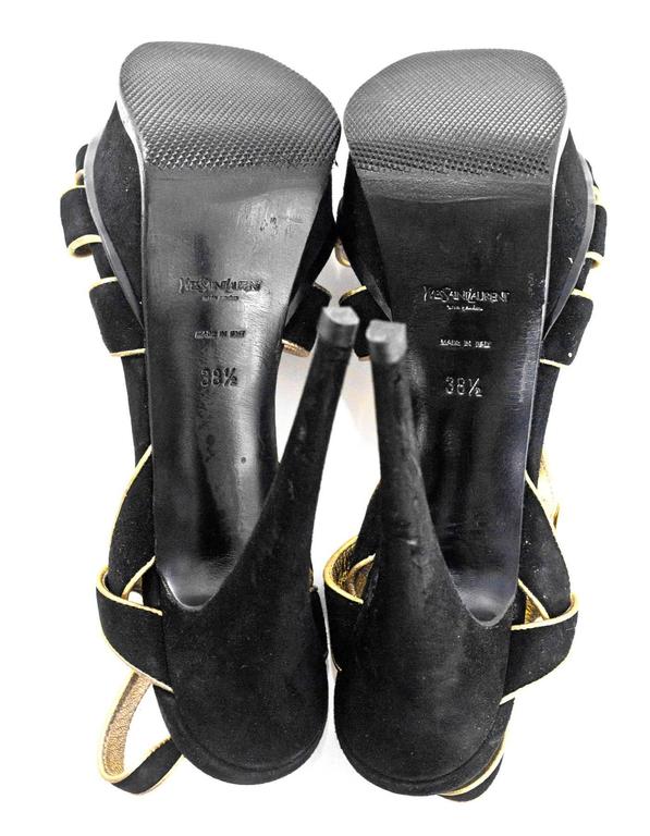 YSL TRIBUTE HIGH HEEL SANDAL IN GOLD METALLIC LEATHER | Sandals heels, High heel sandals, Heels