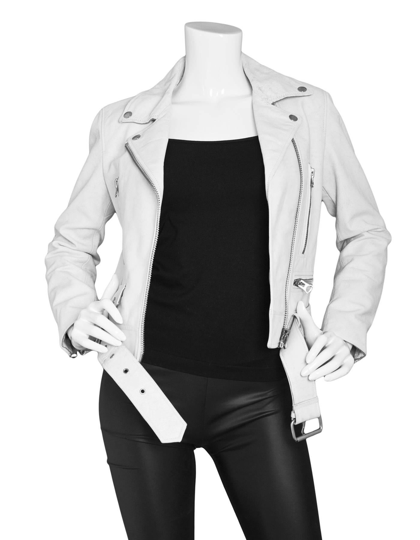 Acne NEW Distressed Ivory Leather Biker Jacket 

Made In: Turkey
Color: Distressed ivory
Composition: 100% Leather
Lining: White, 100% viscose
Closure/Opening: Zip up front
Exterior Pockets: Three zipper pockets and one patch pocket
Interior