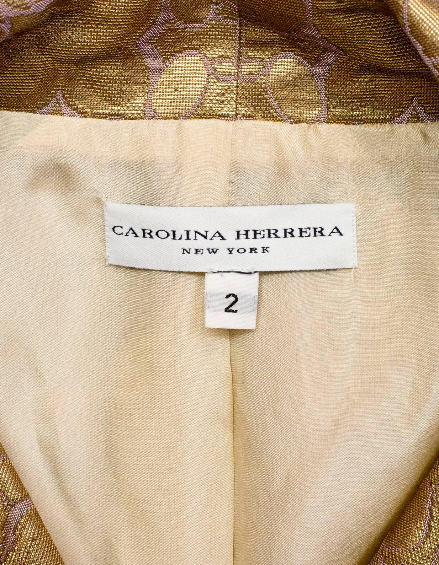 Carolina Herrera Gold Brocade Cropped Jacket sz US2 In Excellent Condition In New York, NY