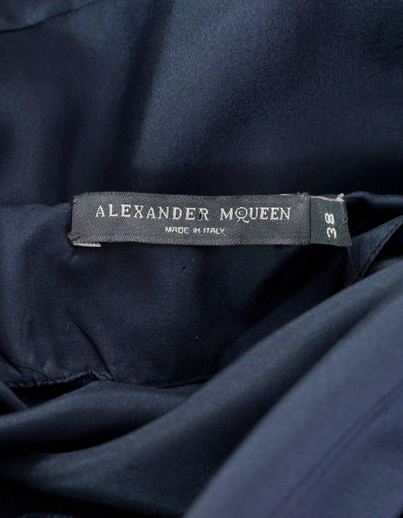 Black Alexander McQueen Vintage Slate Silk Pleated Ruffle Dress sz IT38
