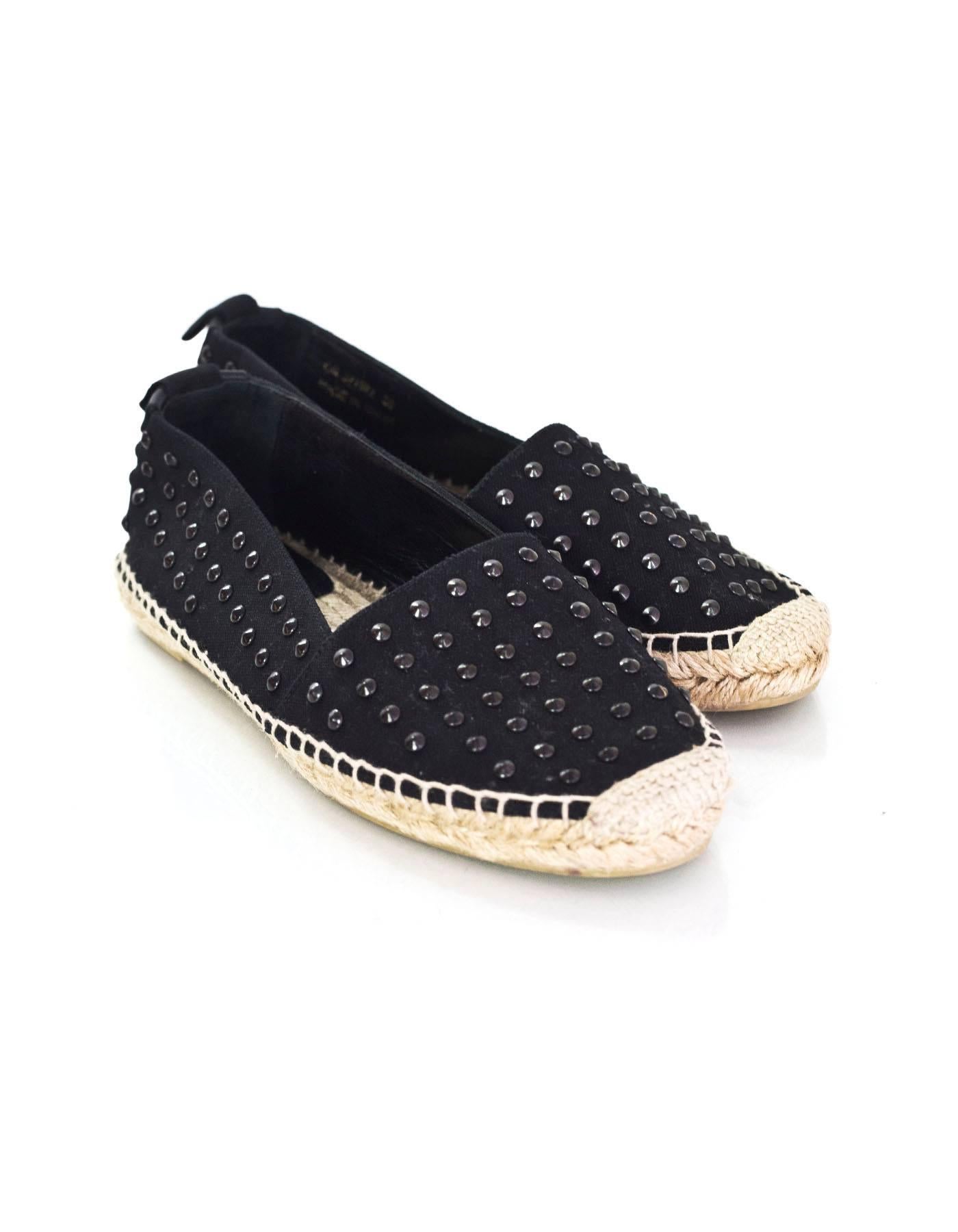 Saint Laurent Black Canvas Studded Espadrilles sz 36 In Excellent Condition In New York, NY