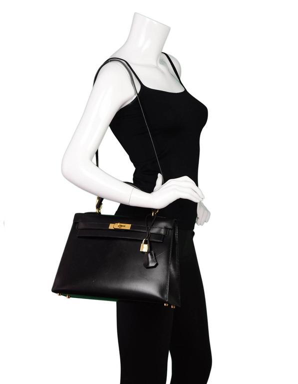 Hermes 1994 Vintage Black Box Leather 32cm Rigid Sellier Kelly Bag w ...
