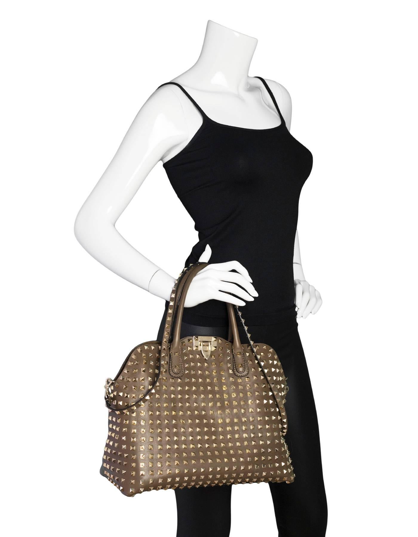 Black Valentino Taupe Leather Rockstud Dome Double Handle Bag rt. $2, 875