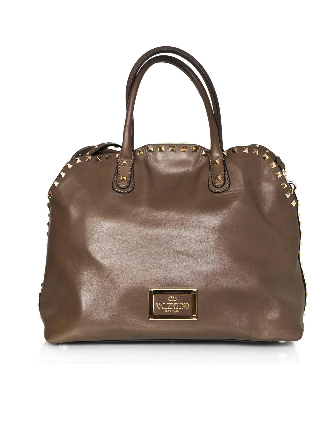 Women's Valentino Taupe Leather Rockstud Dome Double Handle Bag rt. $2, 875