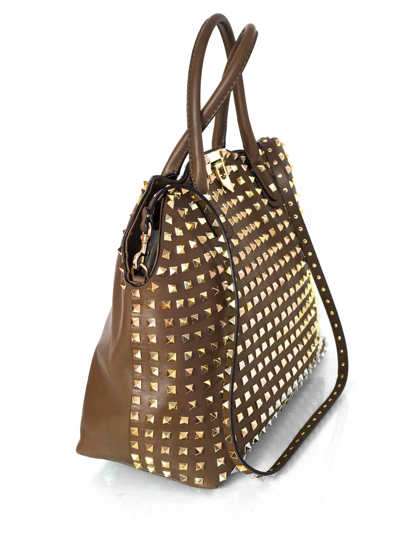 Valentino Taupe Leather Rockstud Dome Double Handle Bag rt. $2, 875 In Excellent Condition In New York, NY