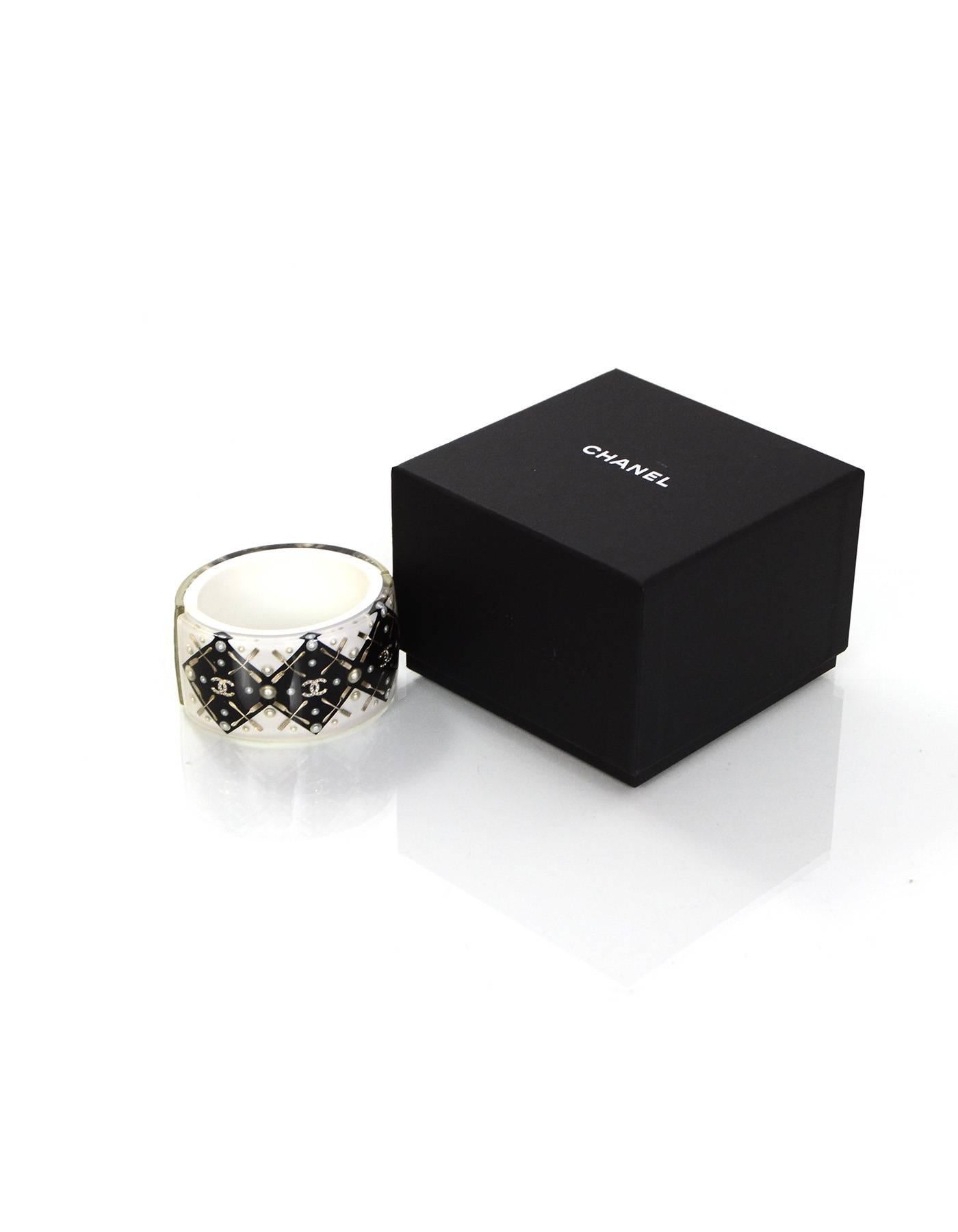 Chanel Black & White Coco Brasserie CC Fork Cuff Bracelet In Excellent Condition In New York, NY