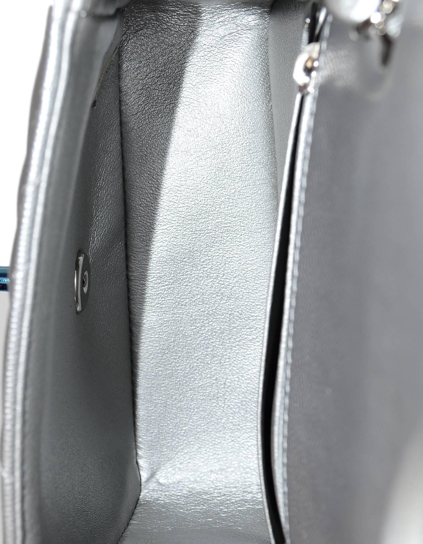 Chanel NEW 2016 Silver Caviar Leather Chevron Square Mini Flap Bag w/ Receipt In Excellent Condition In New York, NY