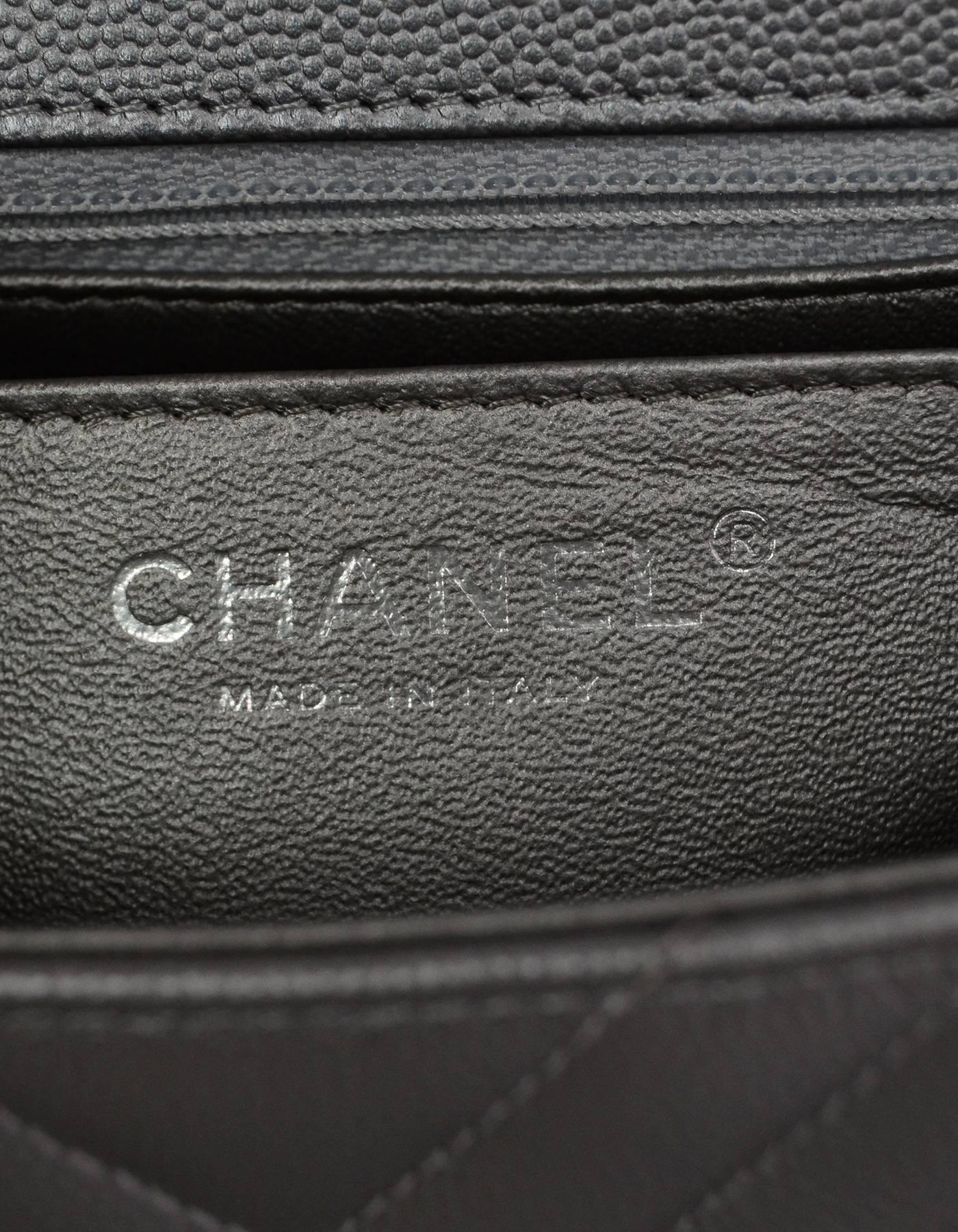 Women's Chanel NEW 2016 Silver Caviar Leather Chevron Square Mini Flap Bag w/ Receipt