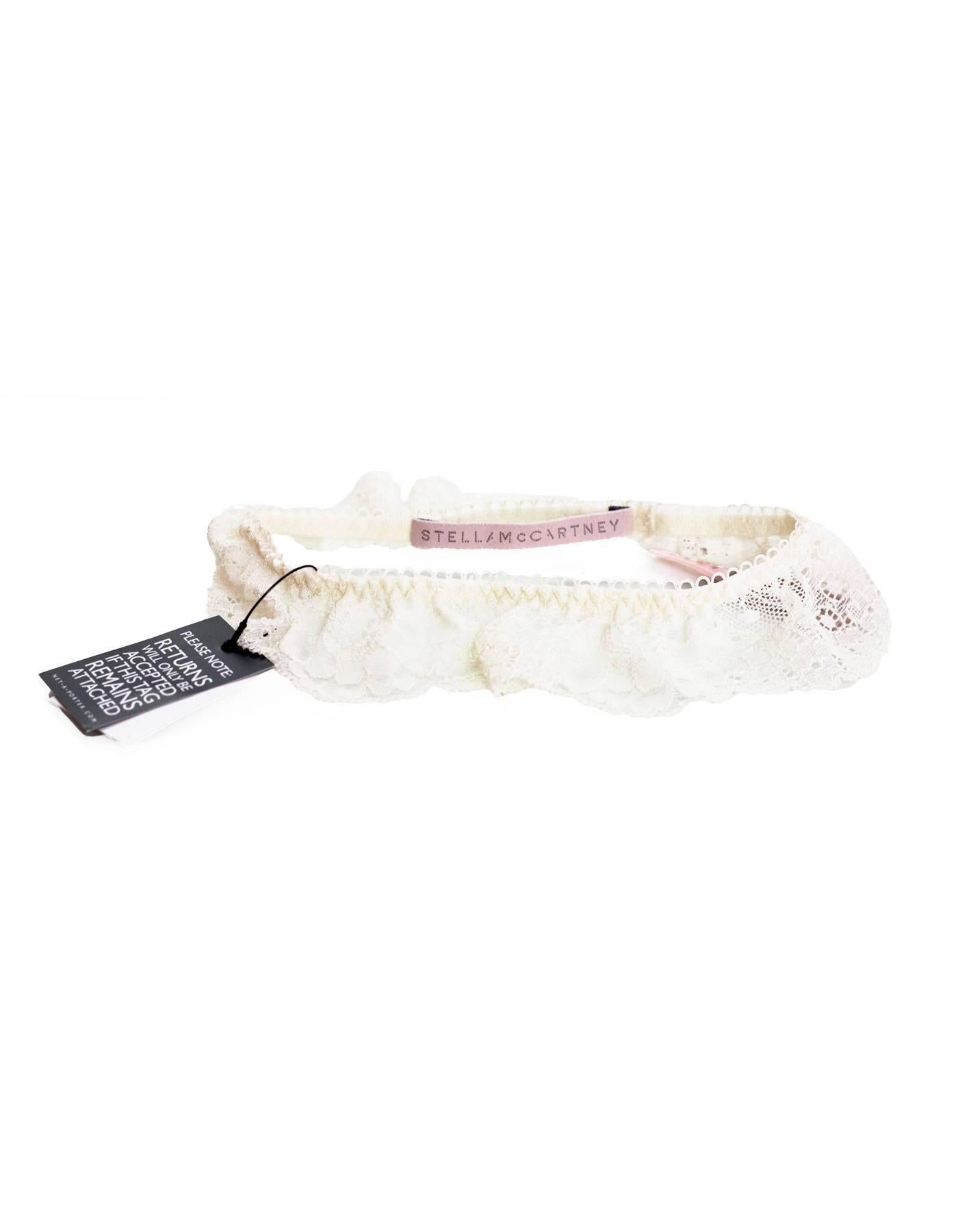 Stella McCartney White Lace Garter Belt NWT

Made In: China
Color: White
Materials: 89% Polyamide,11% elastane
Closure/Opening: Stretch elastic
Retail Price: $40 + tax
Overall Condition: Excellent pre-owned condition - NWT
Includes: Tags

Marked