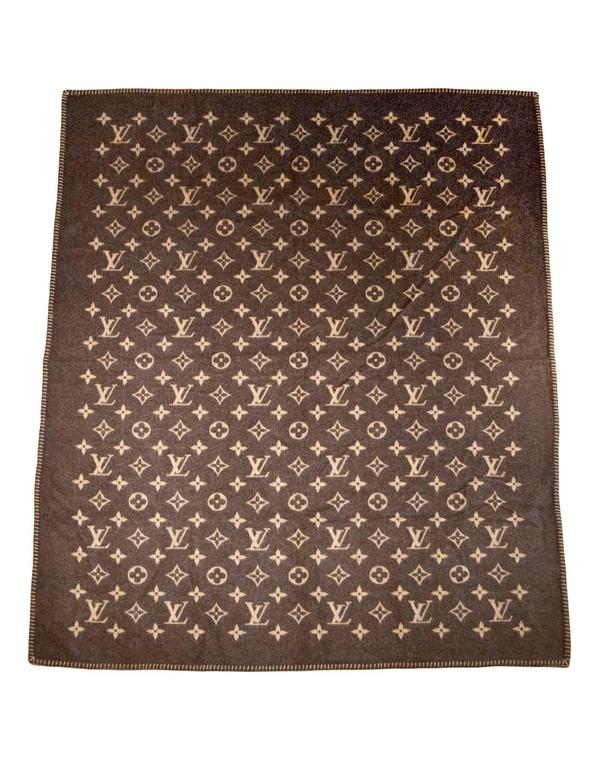 Louis Vuitton Monogram Brown Yellow LV Wool Angora Blend Throw Blanket In  Box