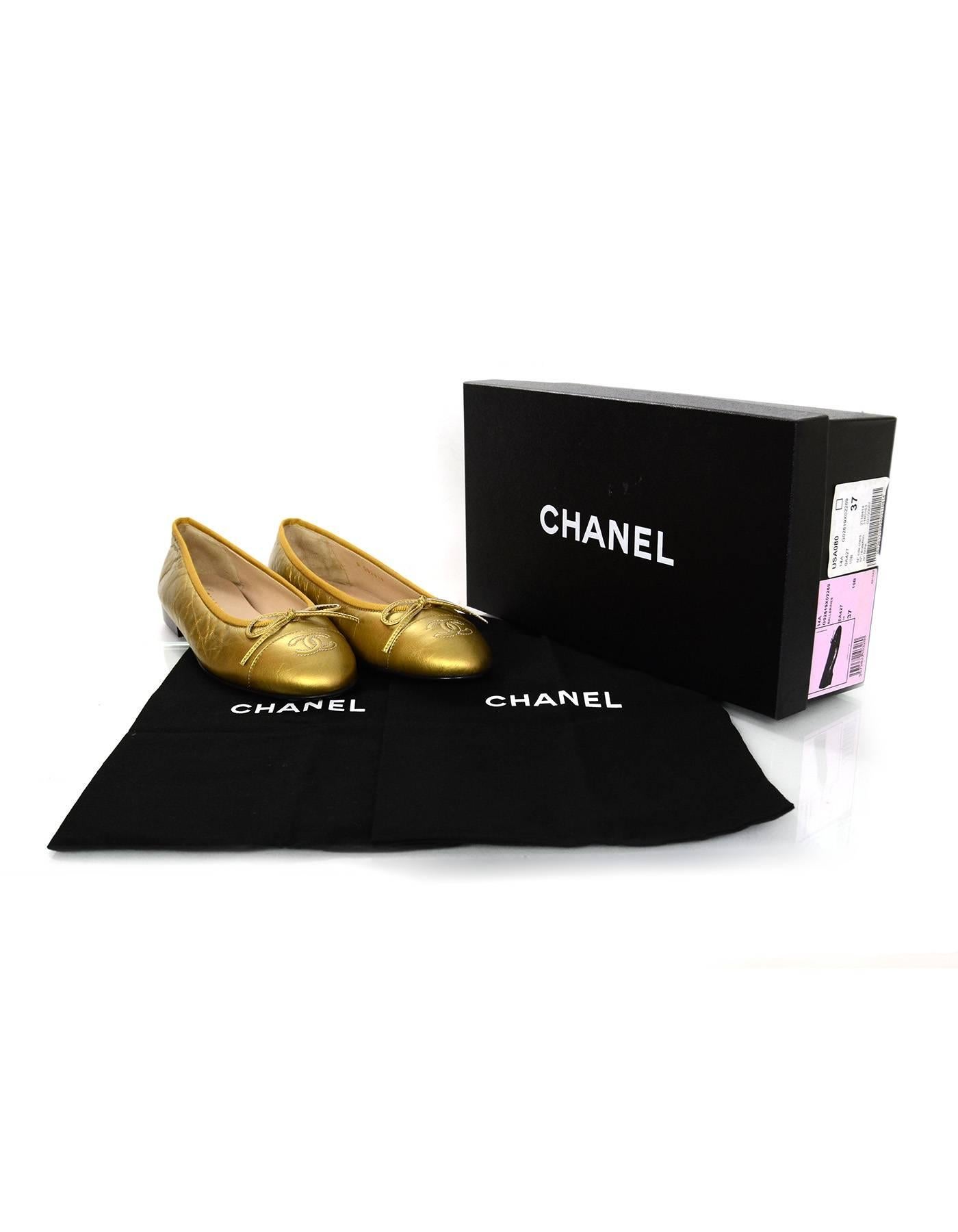 Chanel NEW IN BOX Gold Leather Ballet Flats Sz 37 2