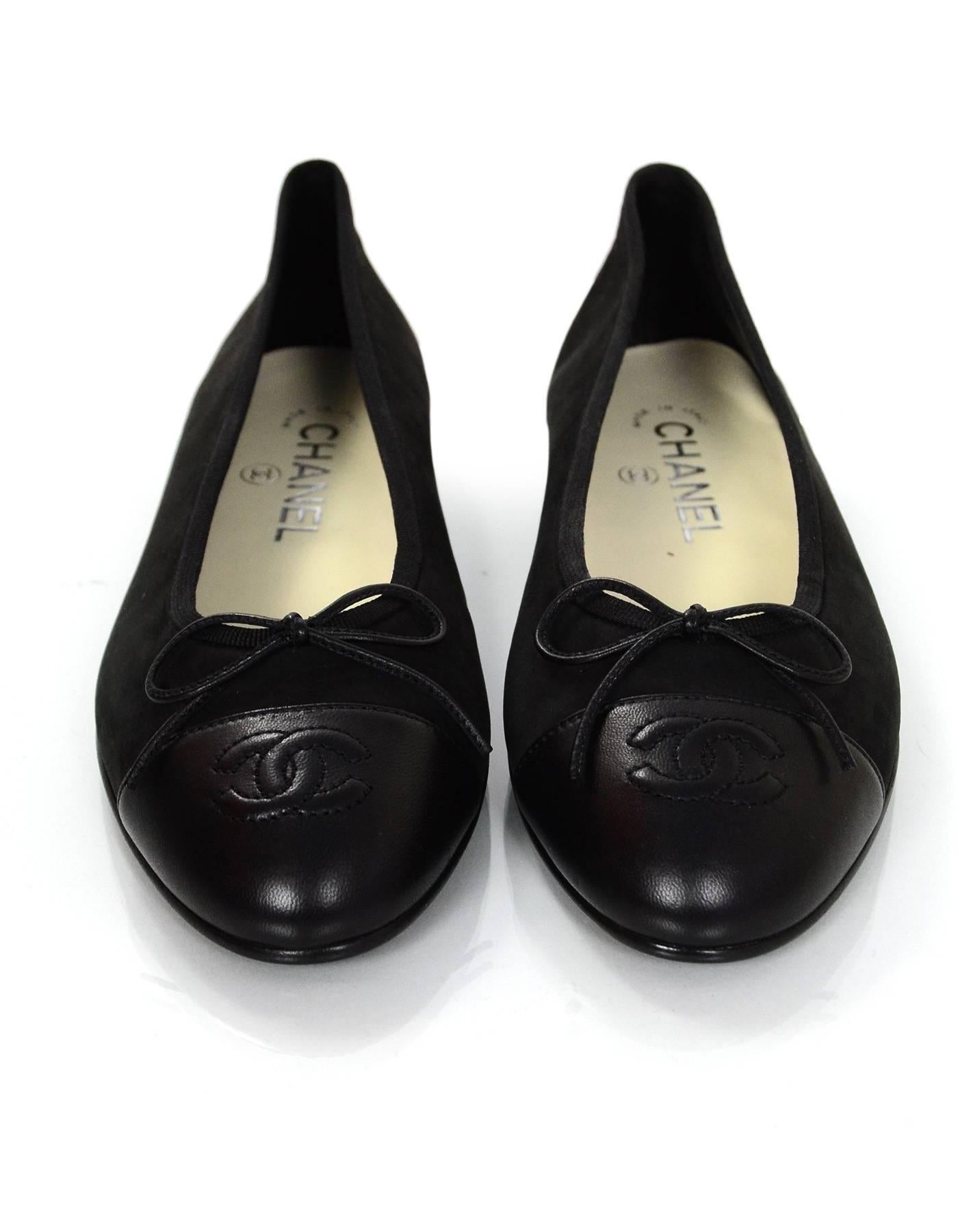 Chanel NEW IN BOX Black Suede Ballet Flats Sz 36.5  In Excellent Condition In New York, NY