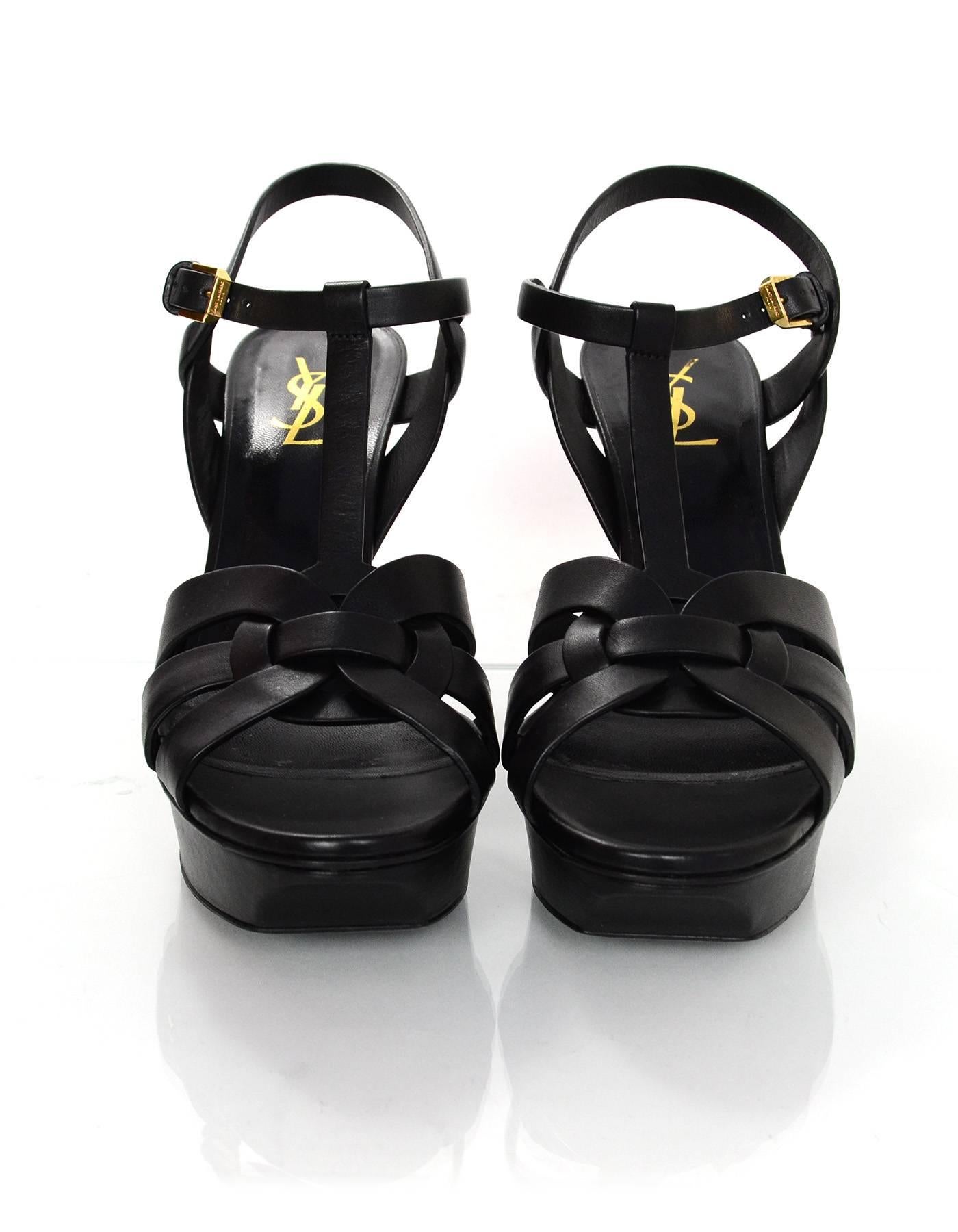 YSL Yves Saint Laurent Black Leather Classic Tribute 75 Sandals Sz 40.5 In Excellent Condition In New York, NY