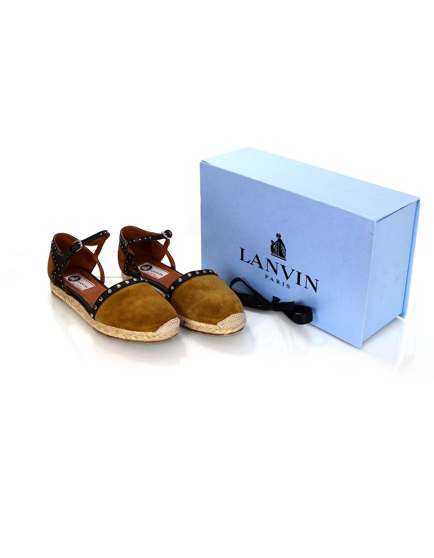 Lanvin Suede & Leather Studded Espadrilles sz 37 w/BOX In Excellent Condition In New York, NY