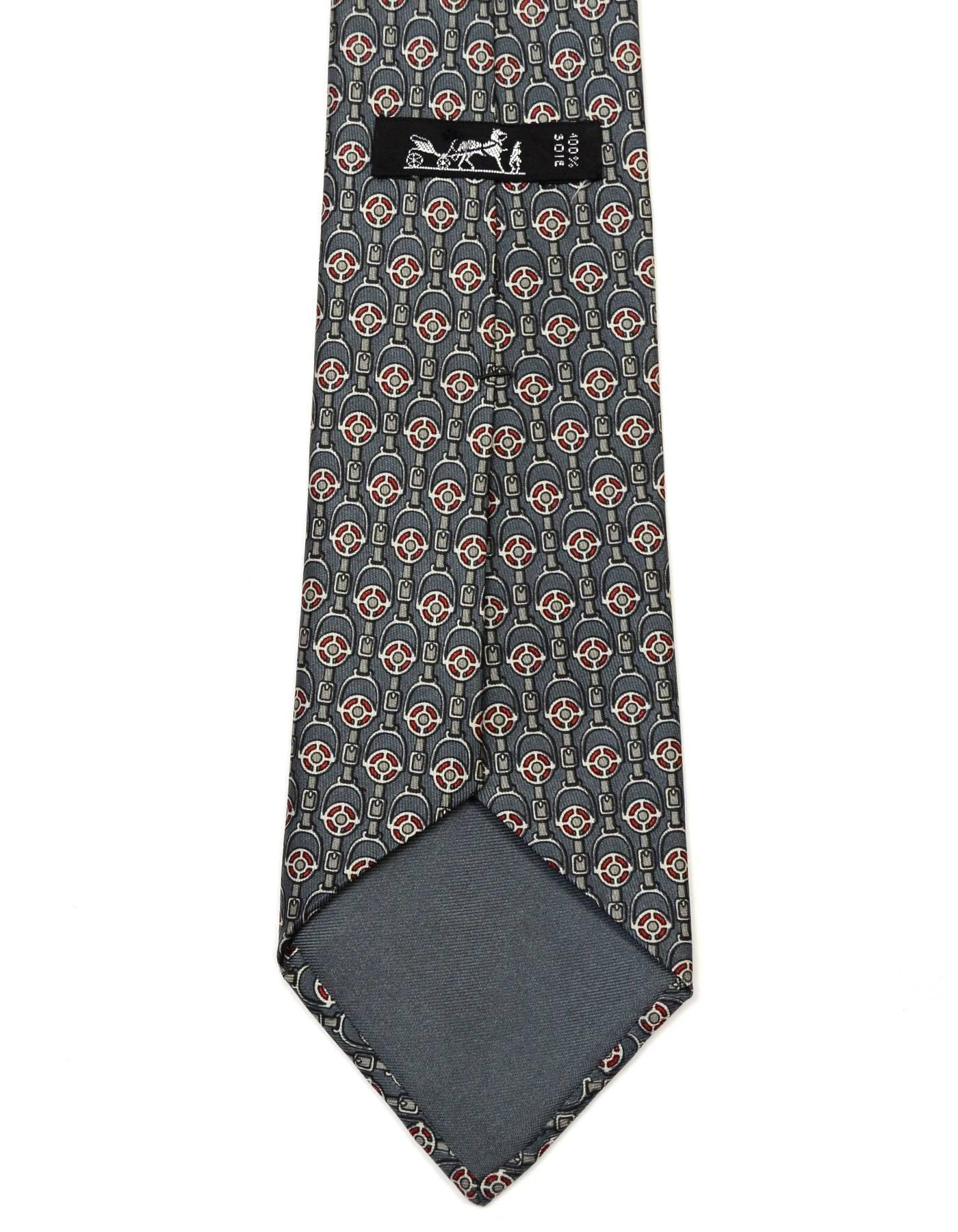 Hermes Slate Blue Stirrup Print Silk Tie In Excellent Condition In New York, NY