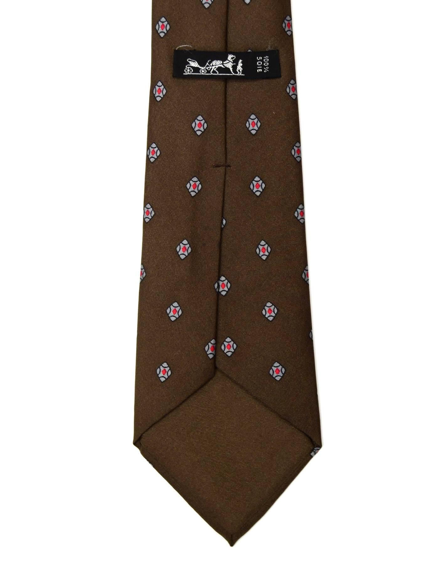 Hermes Brown Jewel Print Silk Tie In Excellent Condition In New York, NY