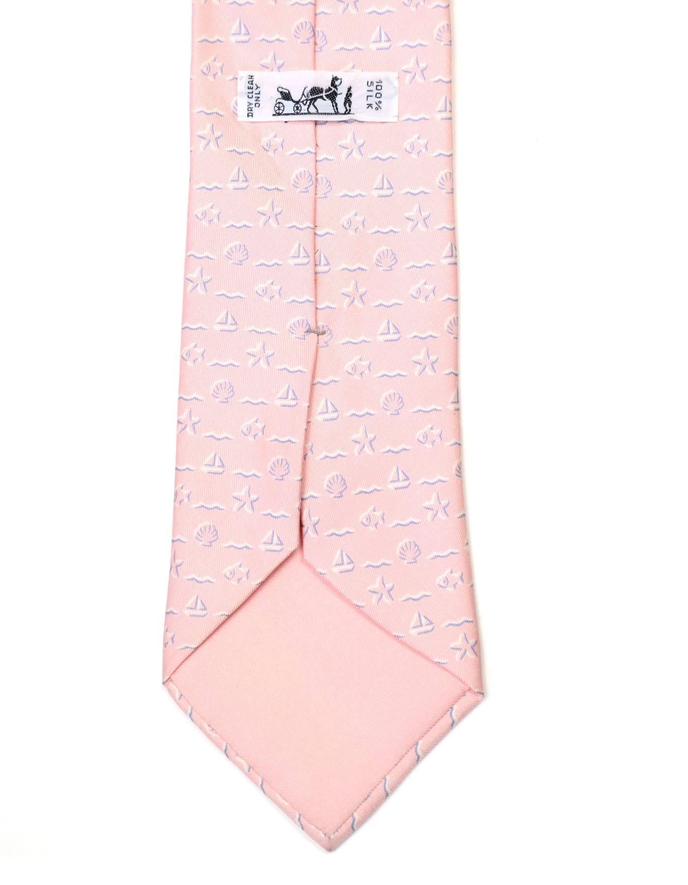 Hermes Pink Sea Theme Print Silk Tie In Excellent Condition In New York, NY