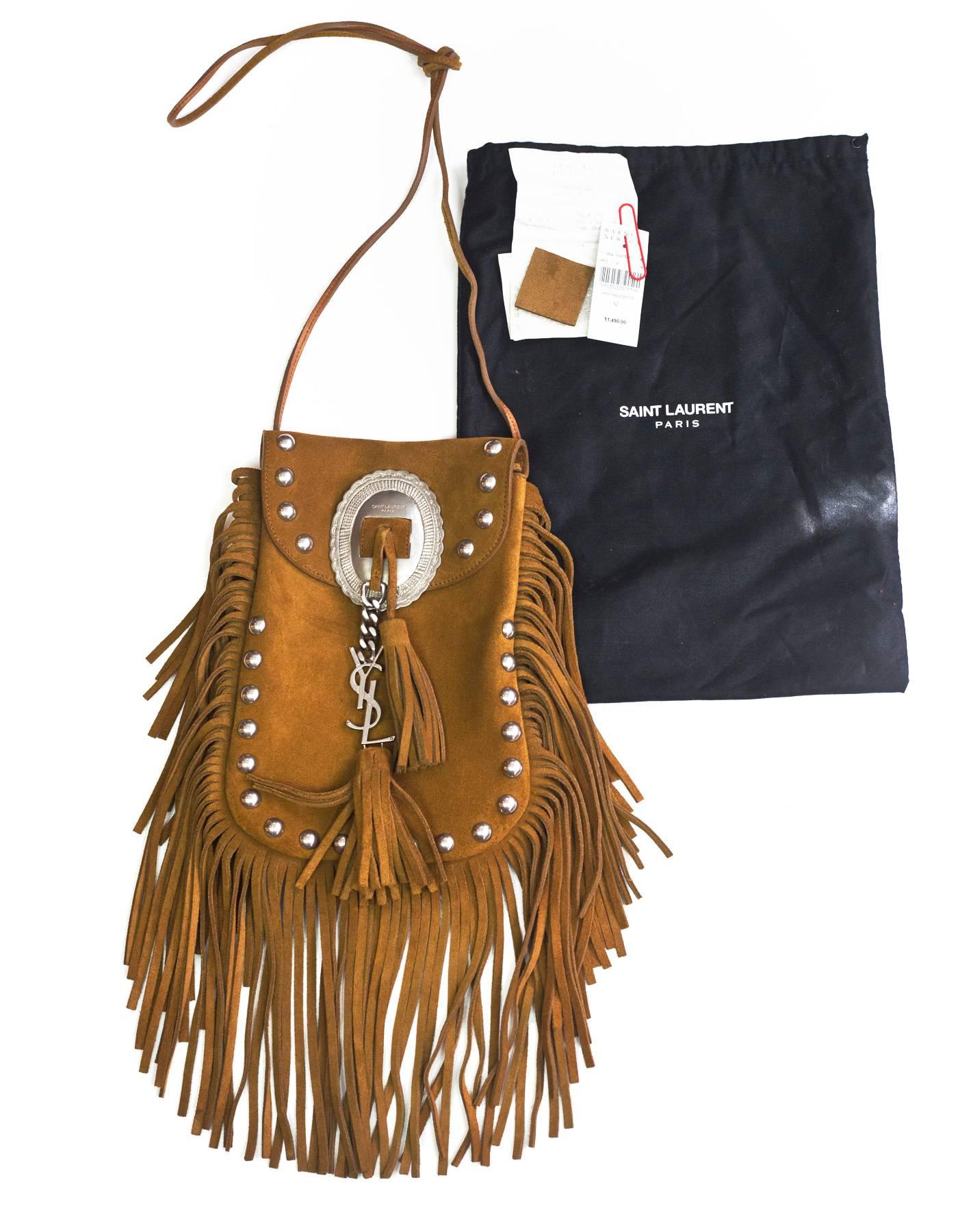 Saint Laurent Tan Suede Anita Fringe Crossbody Bag with Dust Bag 1