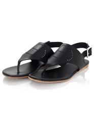 Hermes Black Leather Perforated H Thong Sandals Sz 36 with Box