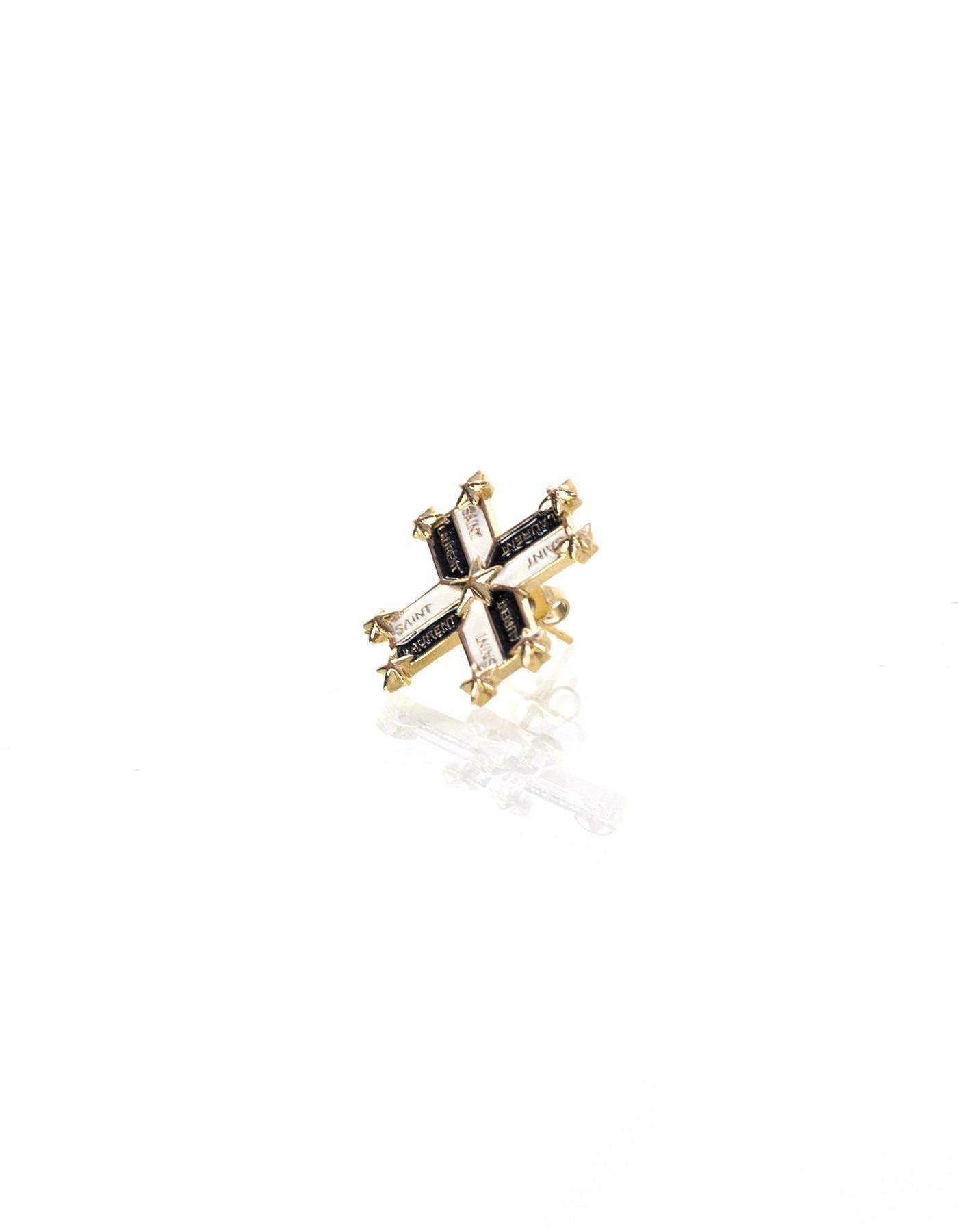 Women's Saint Laurent Army Style Single Enamel Cross Earring with Box