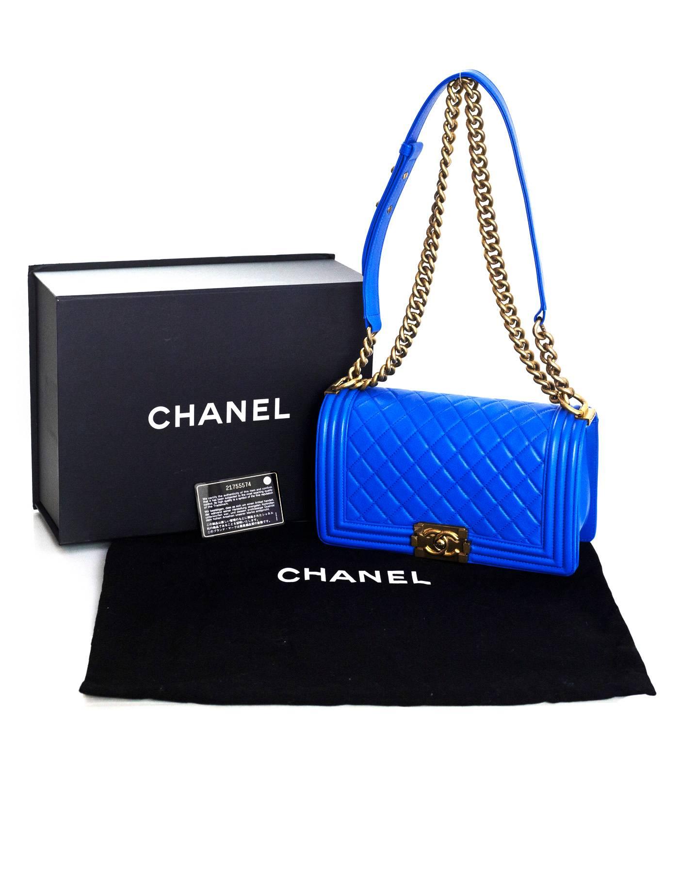 Chanel Cobalt Blue Quilted Lambskin Leather Medium Boy Bag GHW with Box 3